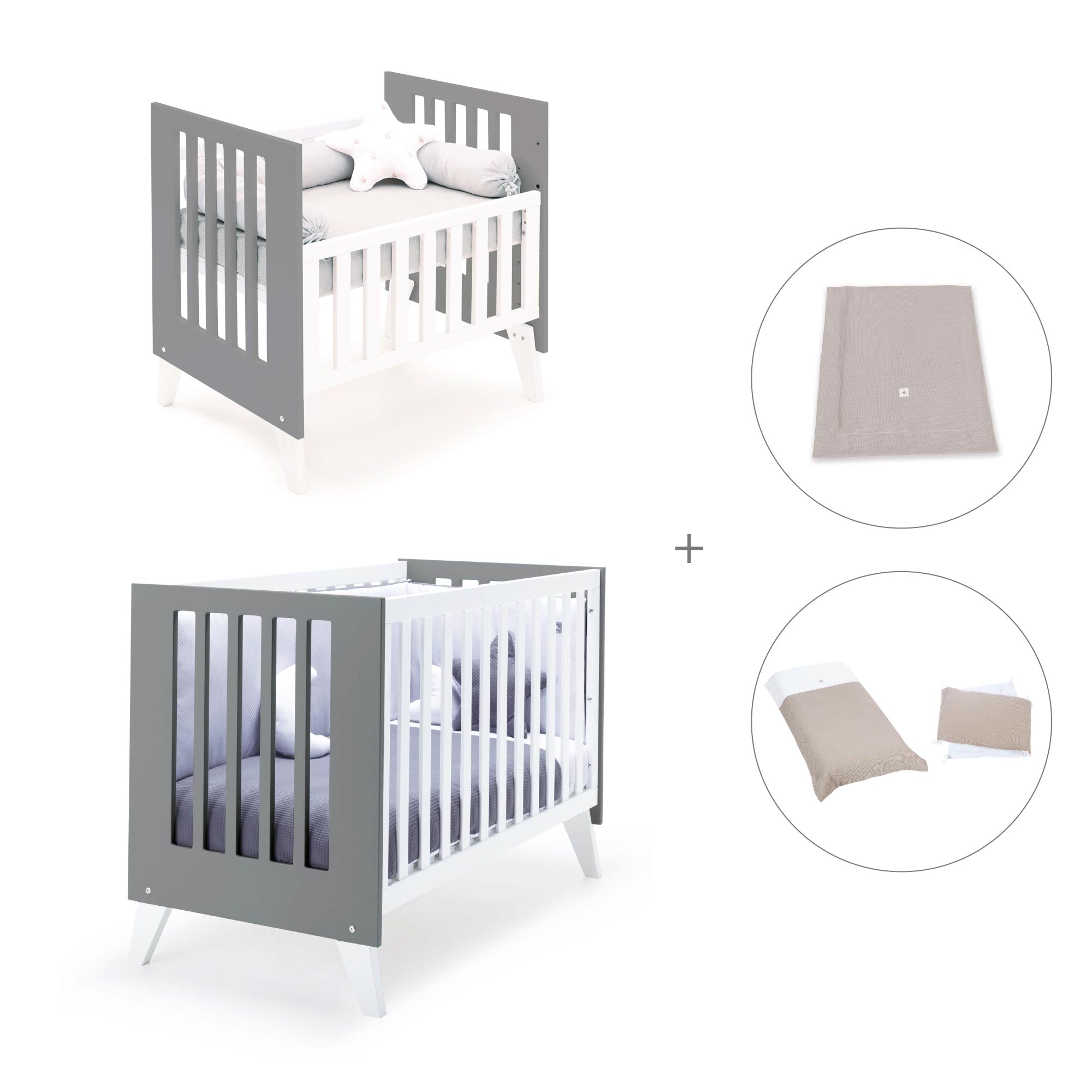 Minicuna y cuna todo en uno (7en1) blanca/antracita · Nexo Tre Antracita C187T-M7758