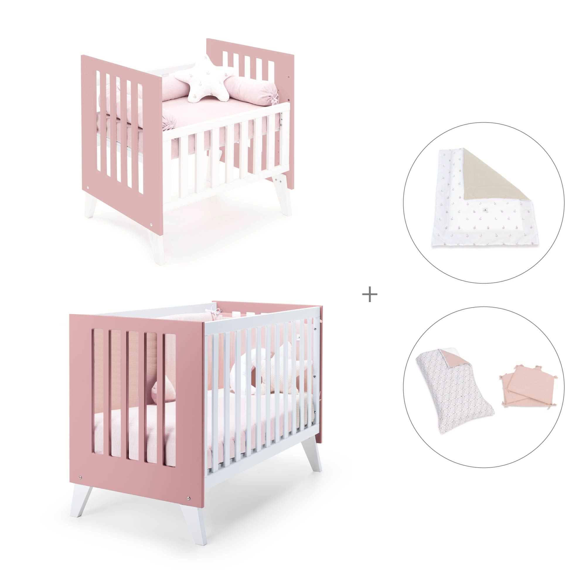 Minicuna y cuna todo en uno (7en1) blanca/rosa · Nexo Tre Quarzo C187T-M7759