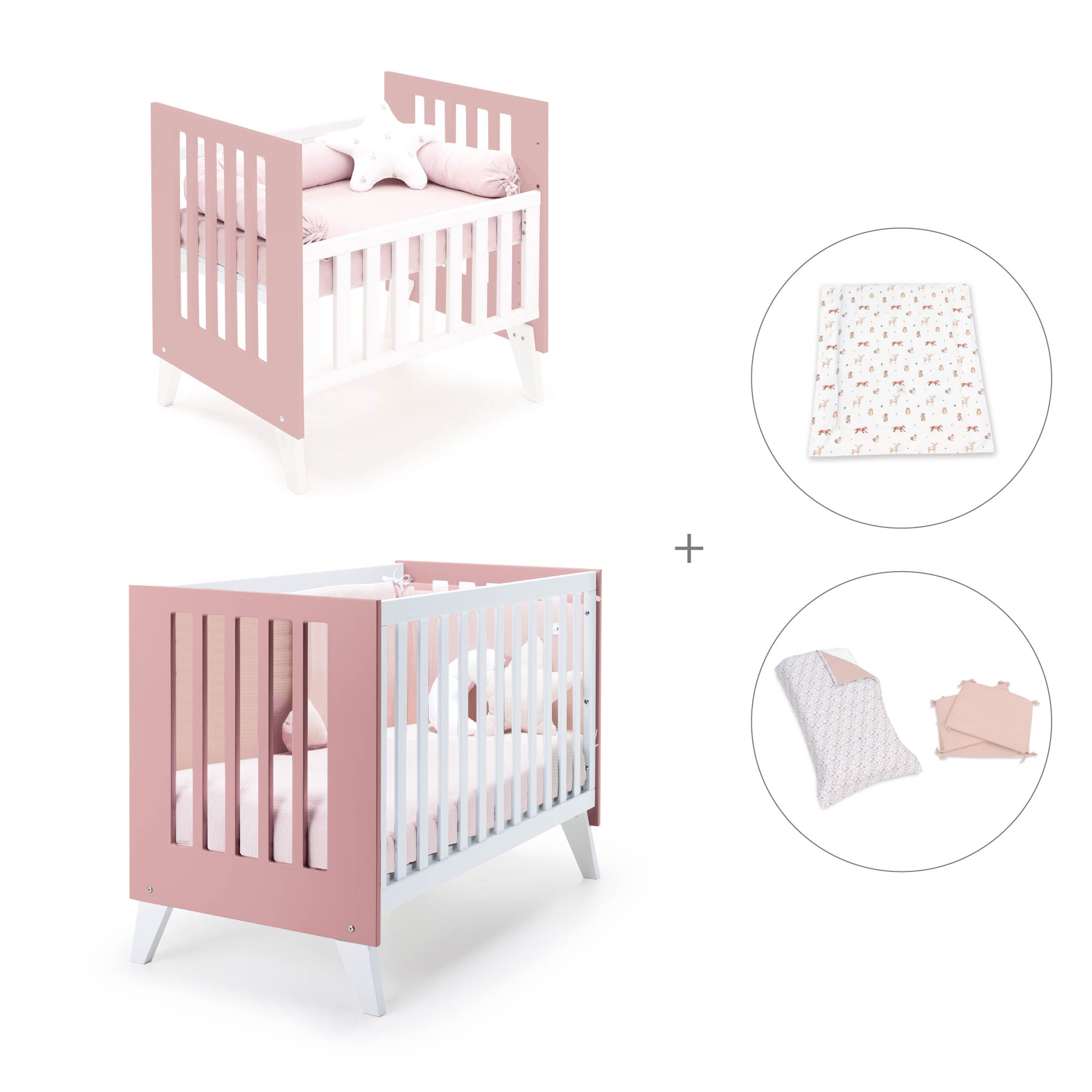 Minicuna y cuna todo en uno (7en1) blanca/rosa · Nexo Tre Quarzo C187T-M7759