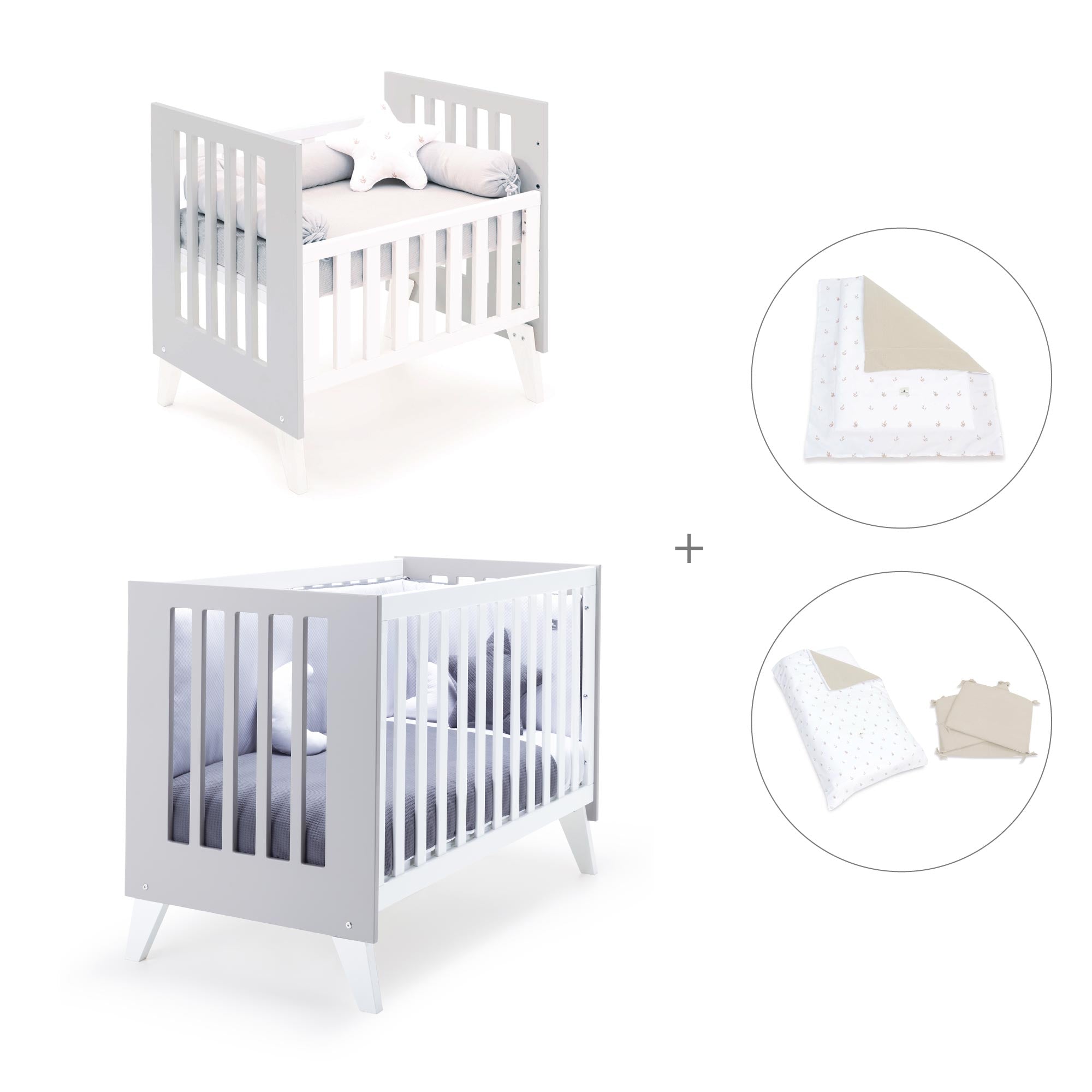 Minicuna y cuna todo en uno (7en1) blanca/gris · Nexo Tre Grey C187T-M7778