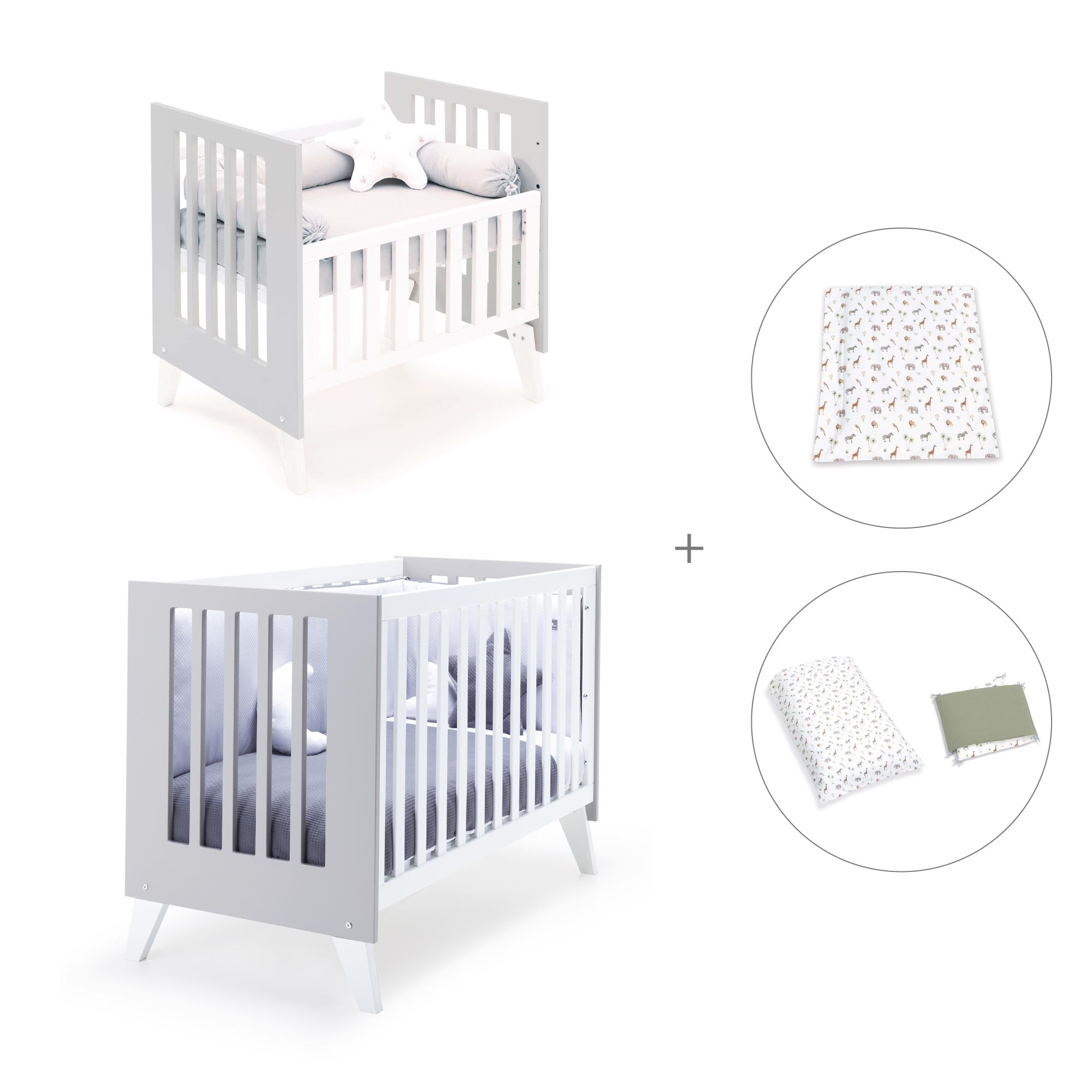 Minicuna y cuna todo en uno (7en1) blanca/gris · Nexo Tre Grey C187T-M7778