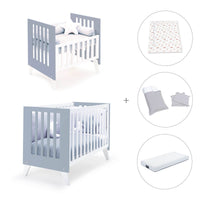 Minicuna y cuna todo en uno (7en1) blanca/azul · Nexo Tre Blu denim C187T-M7741