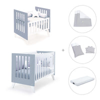 Minicuna y cuna todo en uno (7en1) blanca/azul · Nexo Tre Blu denim C187T-M7741