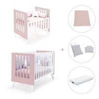 Minicuna y cuna todo en uno (7en1) blanca/rosa claro · Nexo Tre Flamingo C187T-M7742