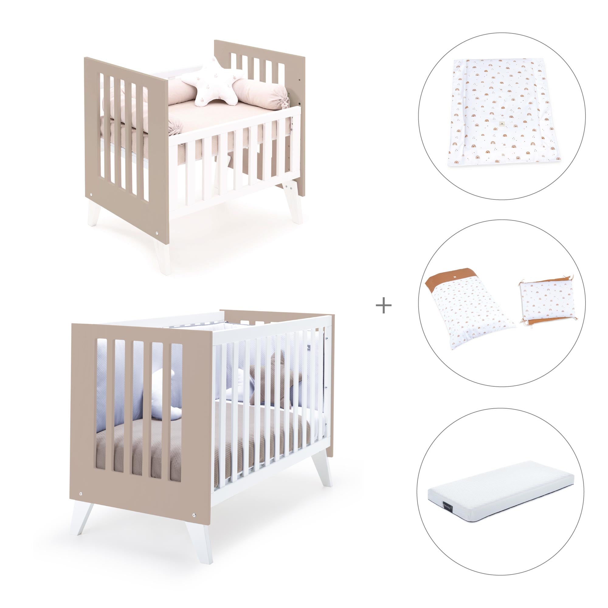 Minicuna y cuna todo en uno (7en1) blanca/beige · Nexo Tre Arena C187T-M7753