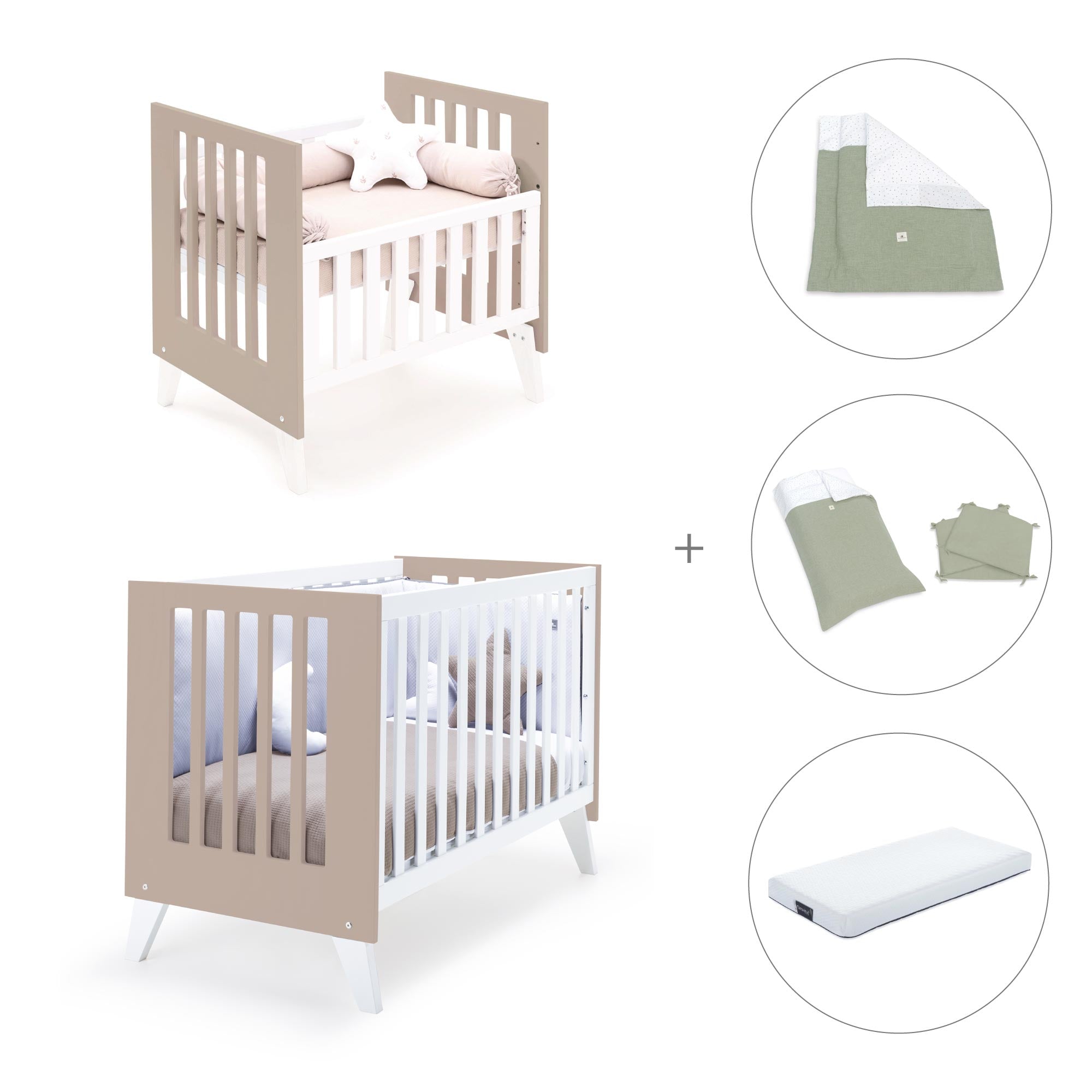 Minicuna y cuna todo en uno (7en1) blanca/beige · Nexo Tre Arena C187T-M7753