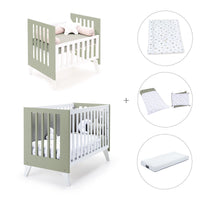 Minicuna y cuna todo en uno (7en1) blanca/verde-oliva · Nexo Tre Erba C187T-M7756