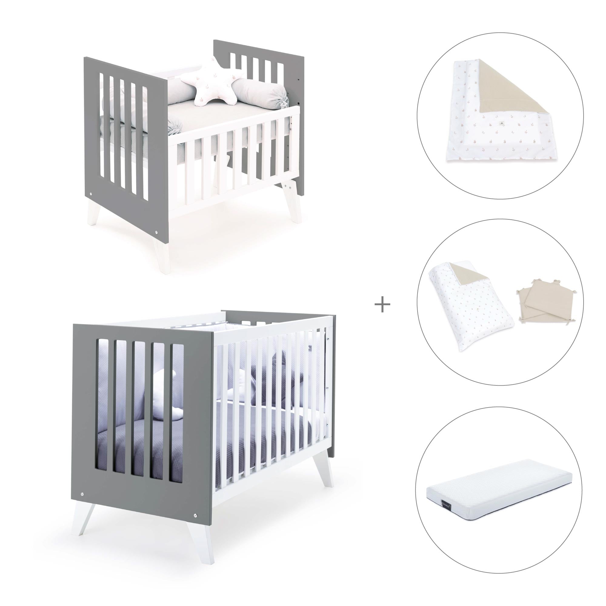 Minicuna y cuna todo en uno (7en1) blanca/antracita · Nexo Tre Antracita C187T-M7758