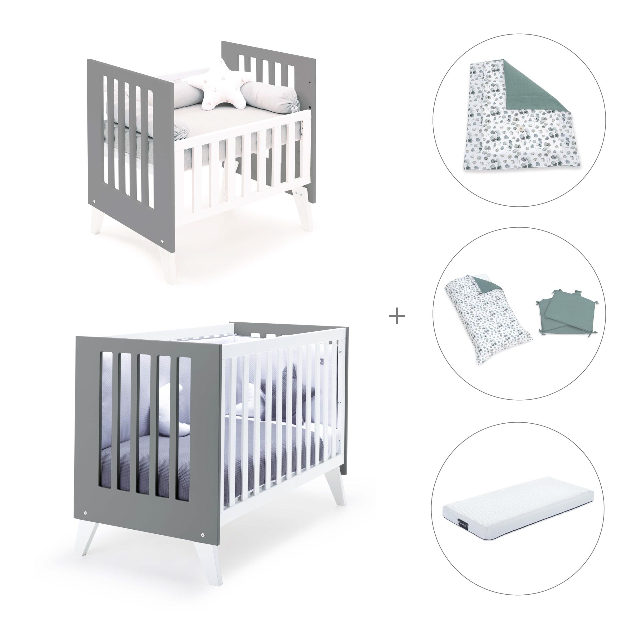 Minicuna y cuna todo en uno (7en1) blanca/antracita · Nexo Tre Antracita C187T-M7758