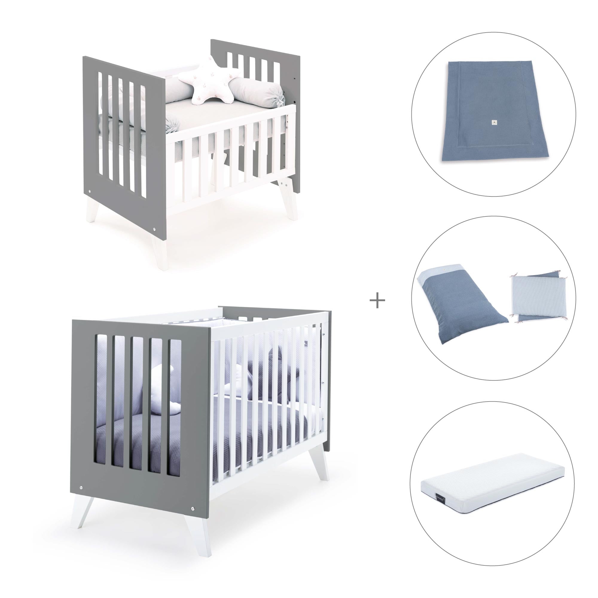 Minicuna y cuna todo en uno (7en1) blanca/antracita · Nexo Tre Antracita C187T-M7758