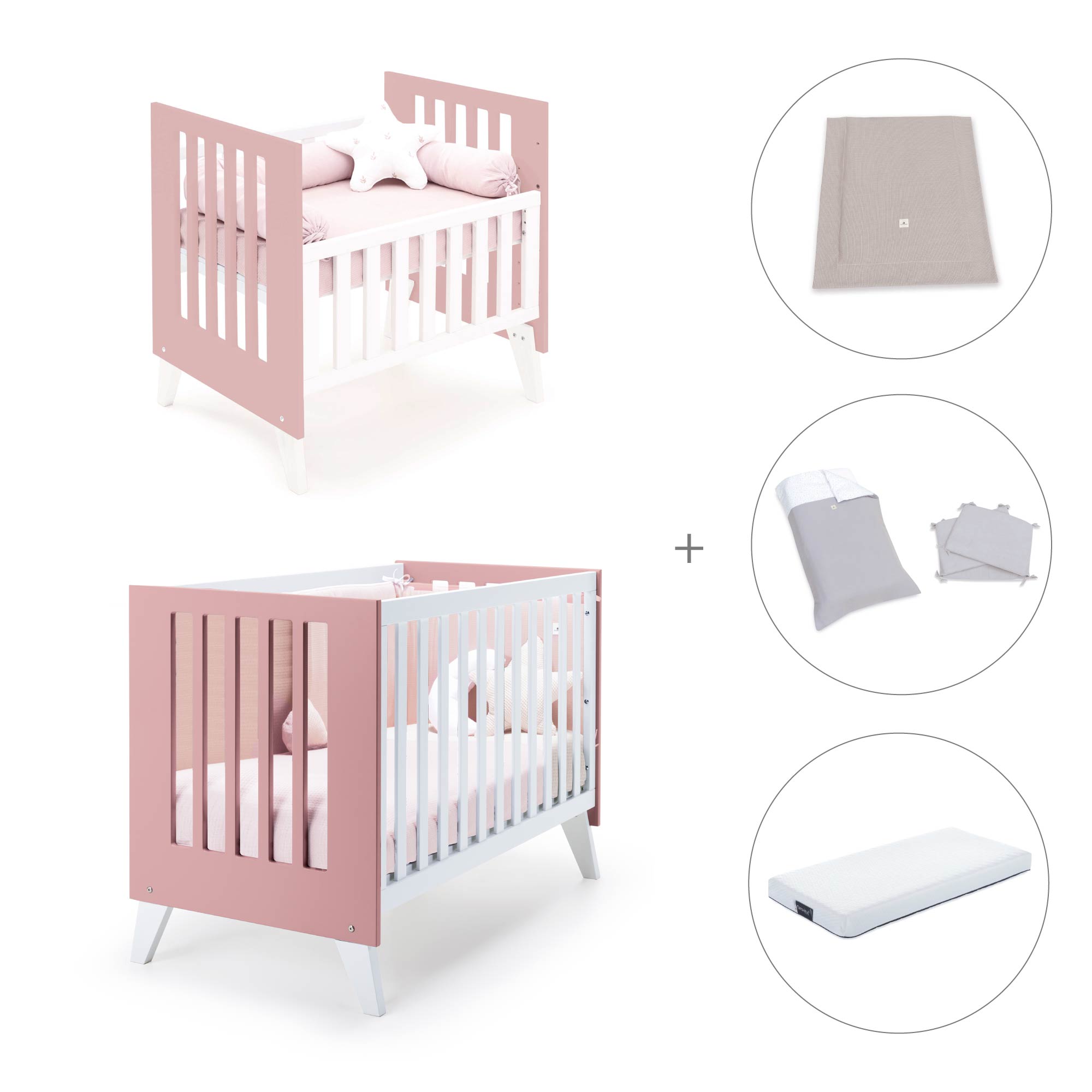 Minicuna y cuna todo en uno (7en1) blanca/rosa · Nexo Tre Quarzo C187T-M7759