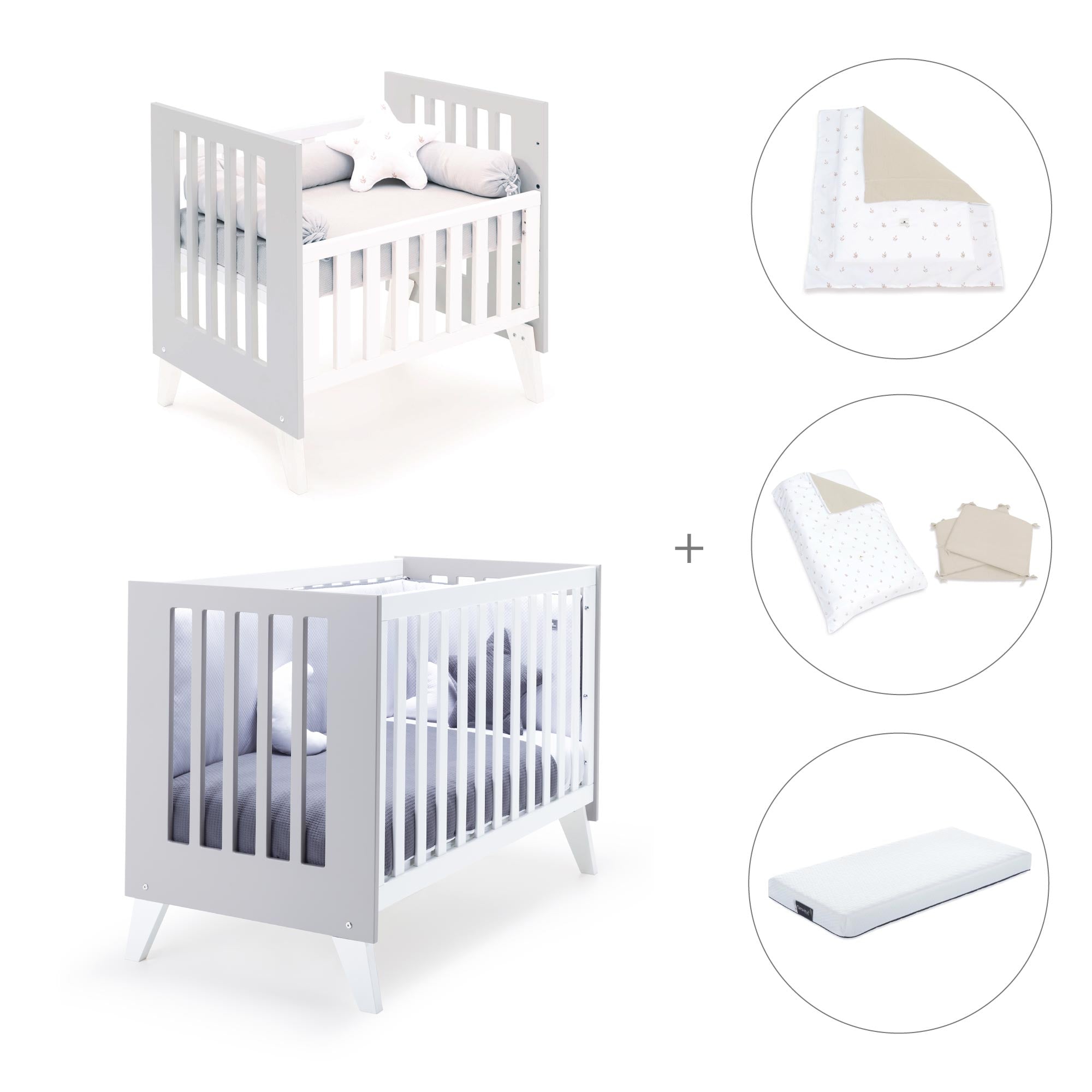 Minicuna y cuna todo en uno (7en1) blanca/gris · Nexo Tre Grey C187T-M7778