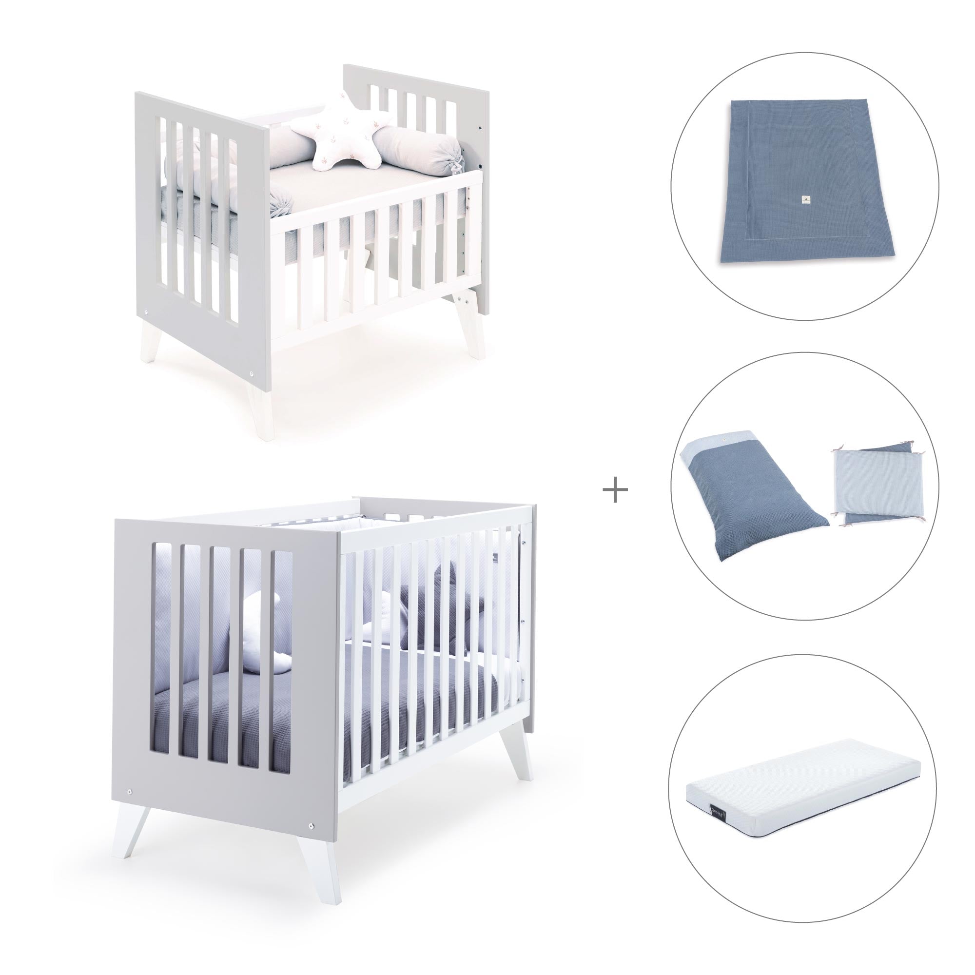 Minicuna y cuna todo en uno (7en1) blanca/gris · Nexo Tre Grey C187T-M7778