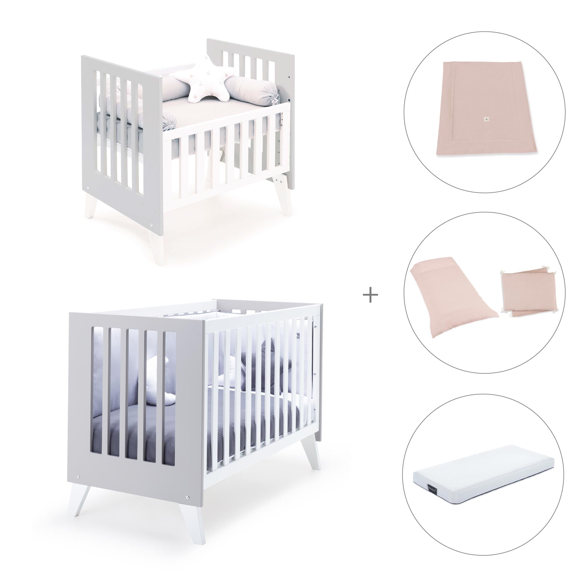 Minicuna y cuna todo en uno (7en1) blanca/gris · Nexo Tre Grey C187T-M7778