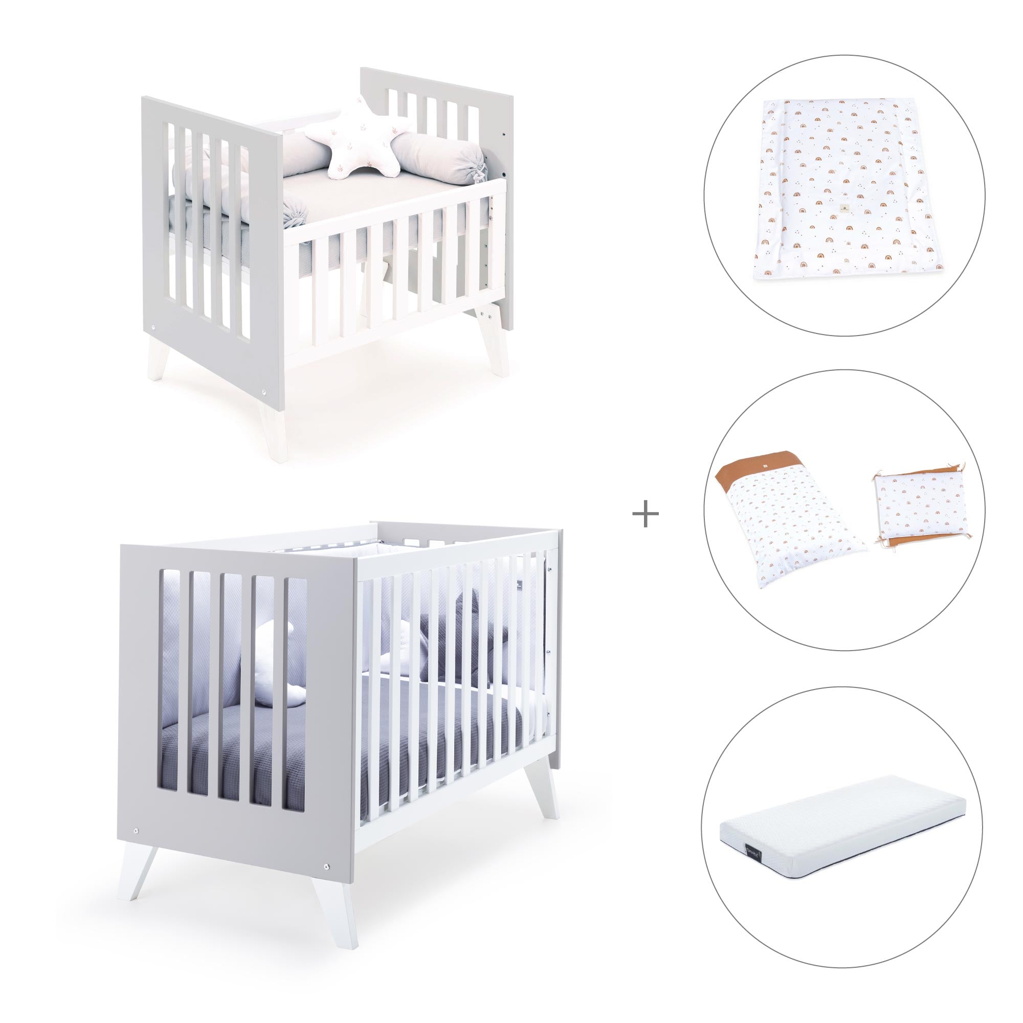 Minicuna y cuna todo en uno (7en1) blanca/gris · Nexo Tre Grey C187T-M7778