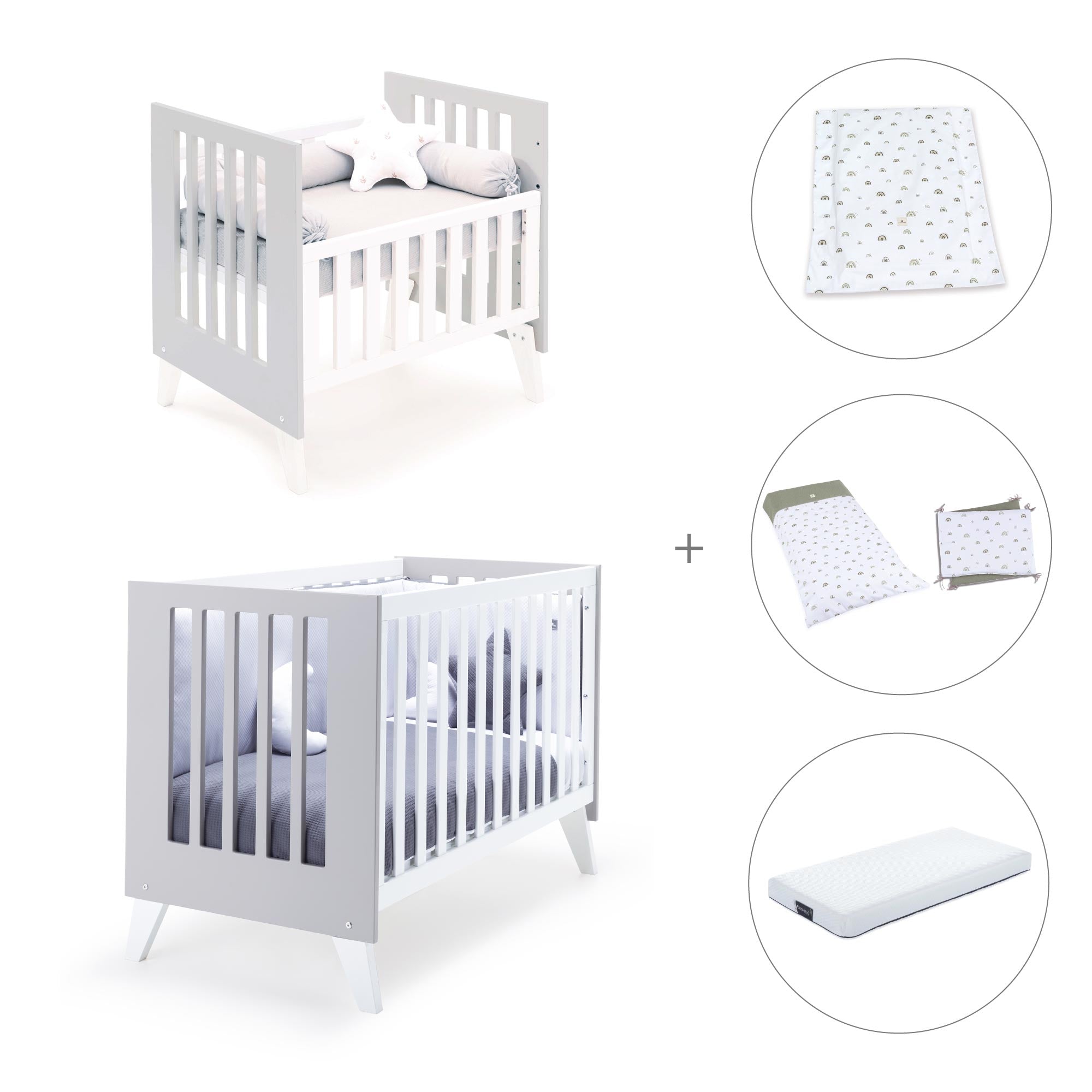 Minicuna y cuna todo en uno (7en1) blanca/gris · Nexo Tre Grey C187T-M7778