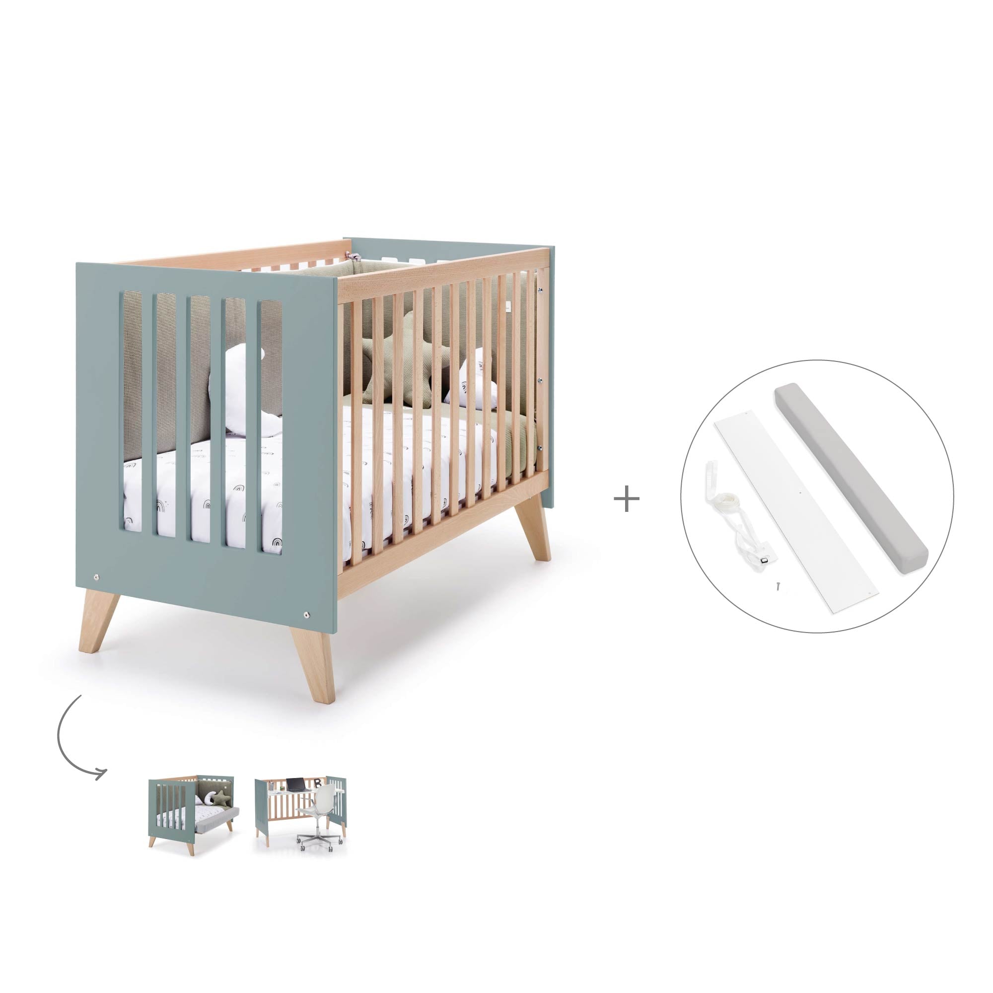 Cuna para colecho 60x120 cm (4en1) madera/eucalipto · Nexor Due Eucalyptus C187RD-M5795