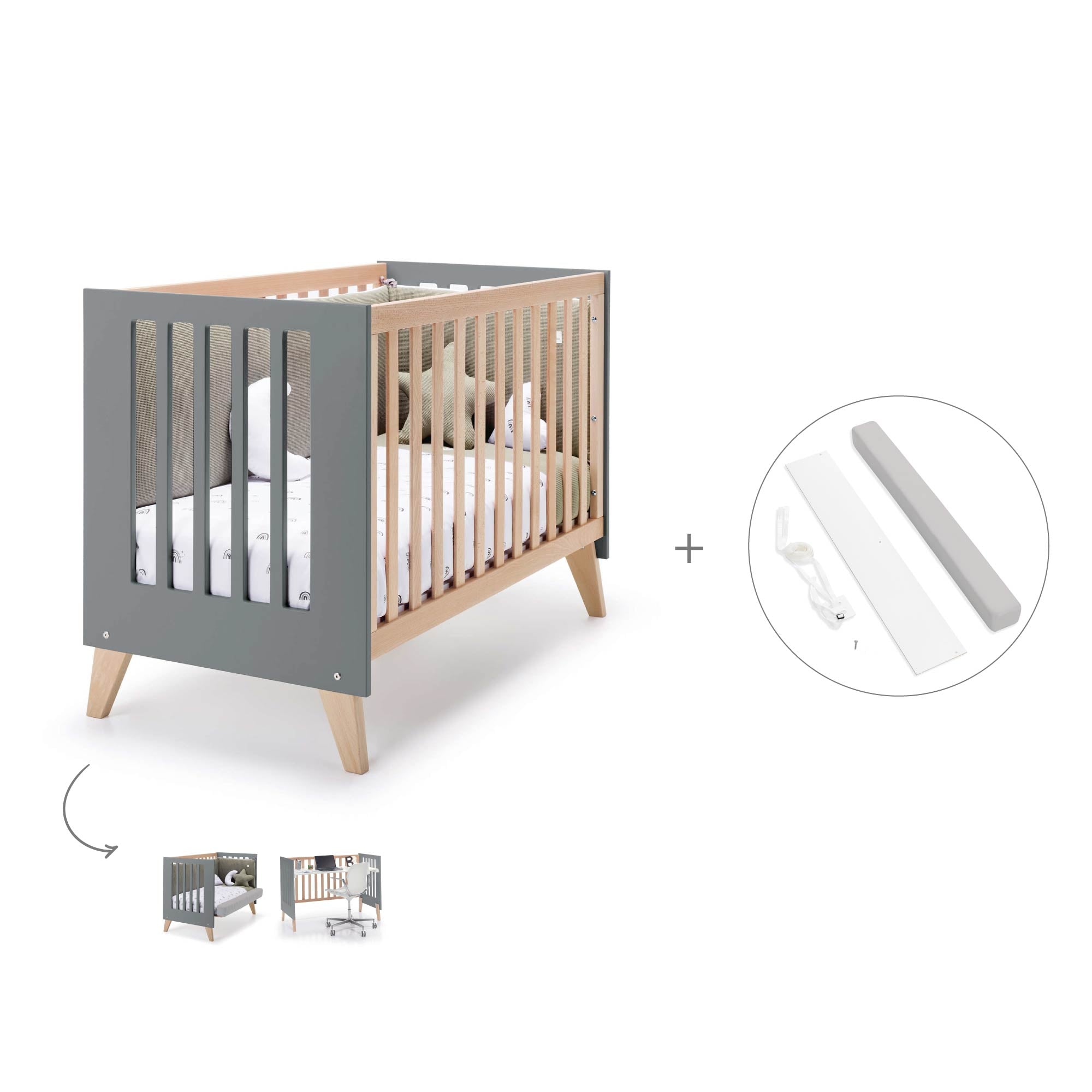 Cuna de colecho 60x120 cm (4en1) madera/antracita · Nexor Due Antracita C187RD-M5895