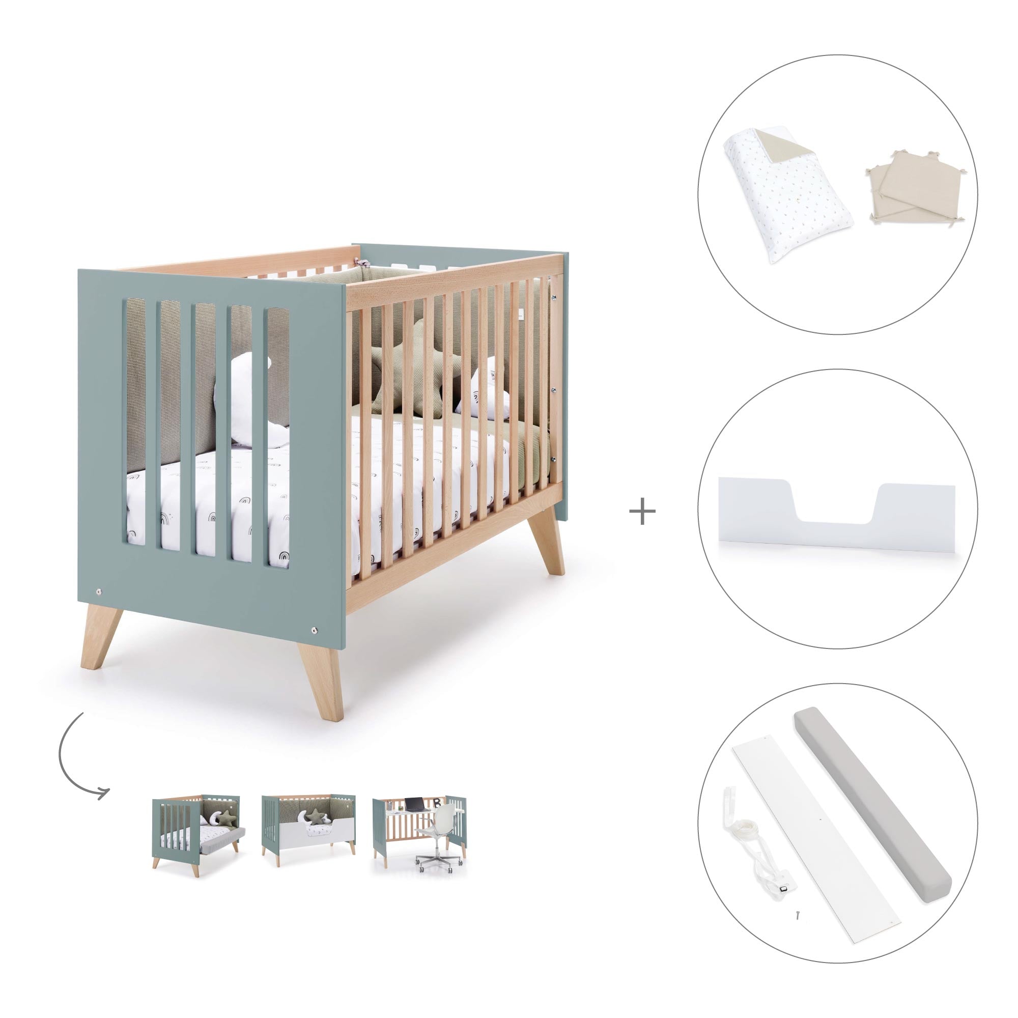Cuna para colecho 60x120 cm (4en1) madera/eucalipto · Nexor Due Eucalyptus C187RD-M5795
