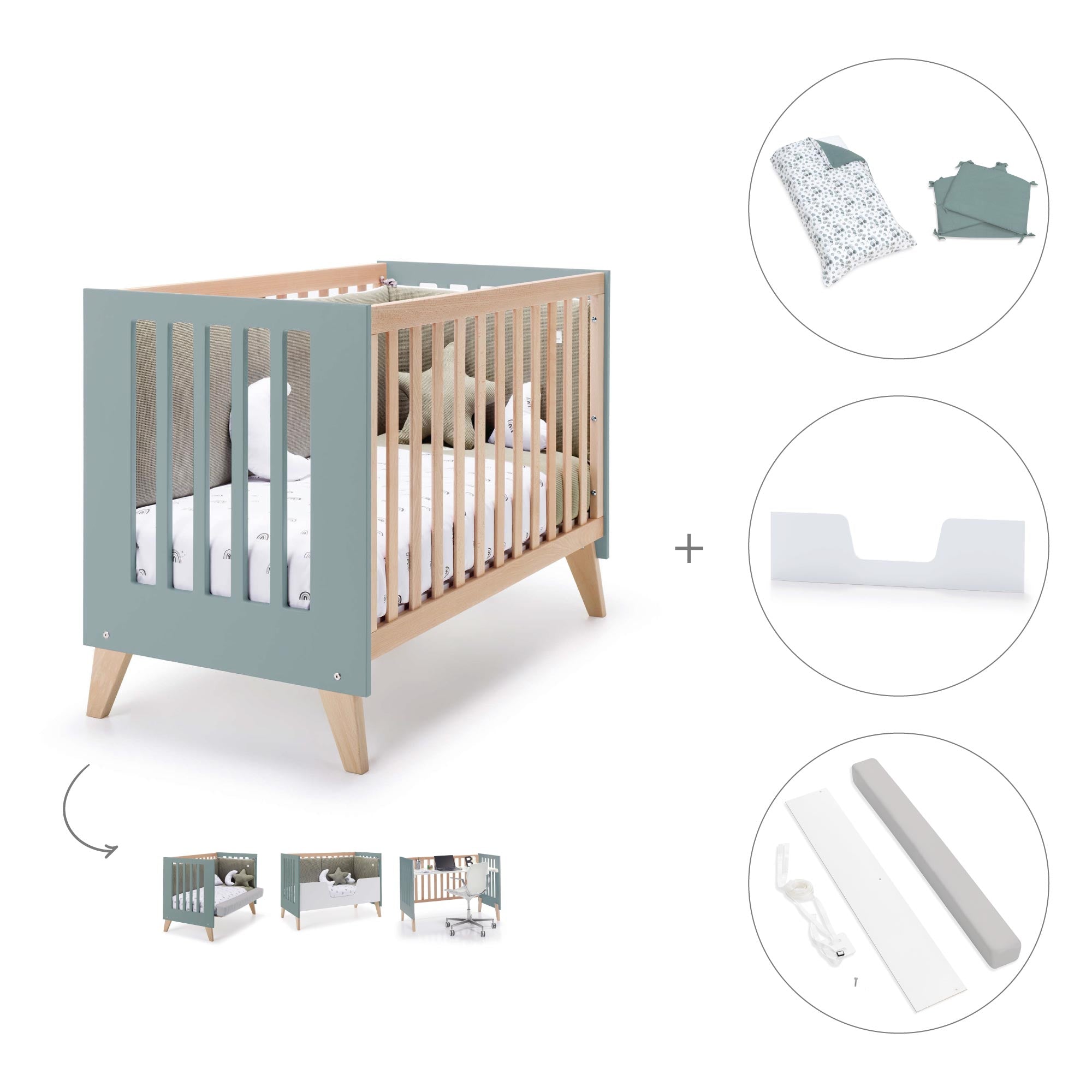 Cuna para colecho 60x120 cm (4en1) madera/eucalipto · Nexor Due Eucalyptus C187RD-M5795