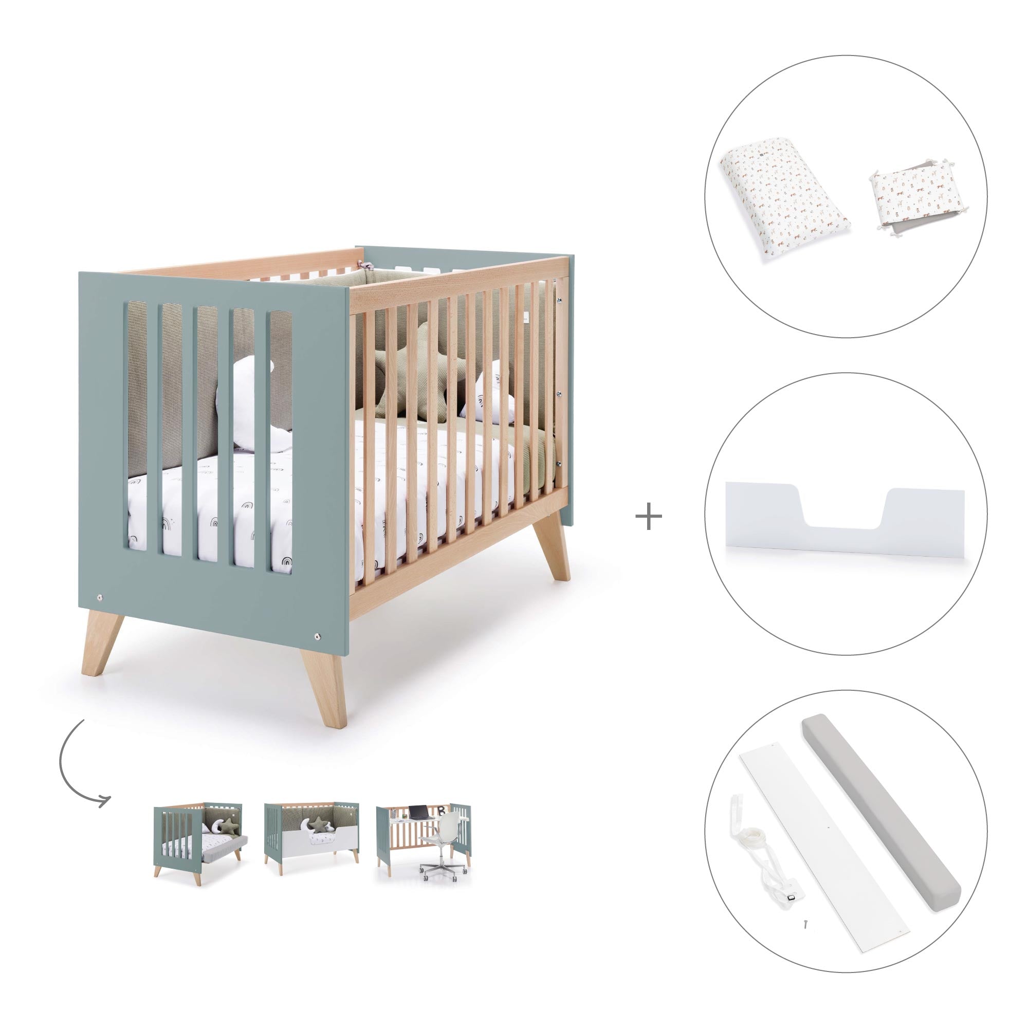 Cuna para colecho 60x120 cm (4en1) madera/eucalipto · Nexor Due Eucalyptus C187RD-M5795