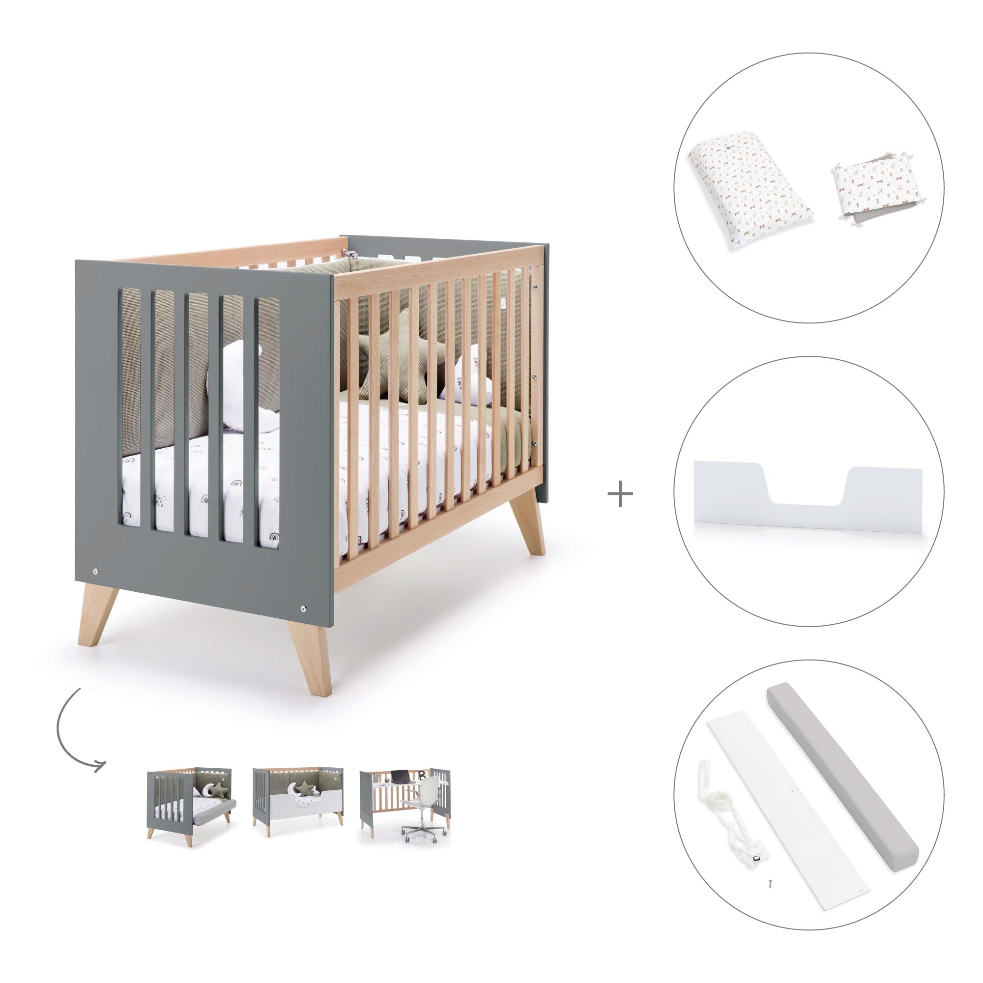 Cuna de colecho 60x120 cm (4en1) madera/antracita · Nexor Due Antracita C187RD-M5895