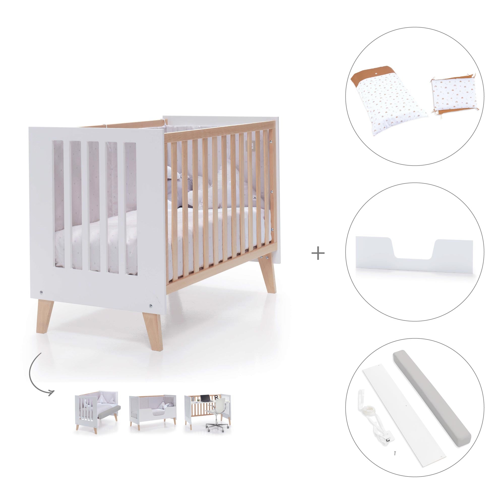 Cuna de colecho 60x120 cm (4en1) madera/blanca · Nexor Due White C187RD-M7795