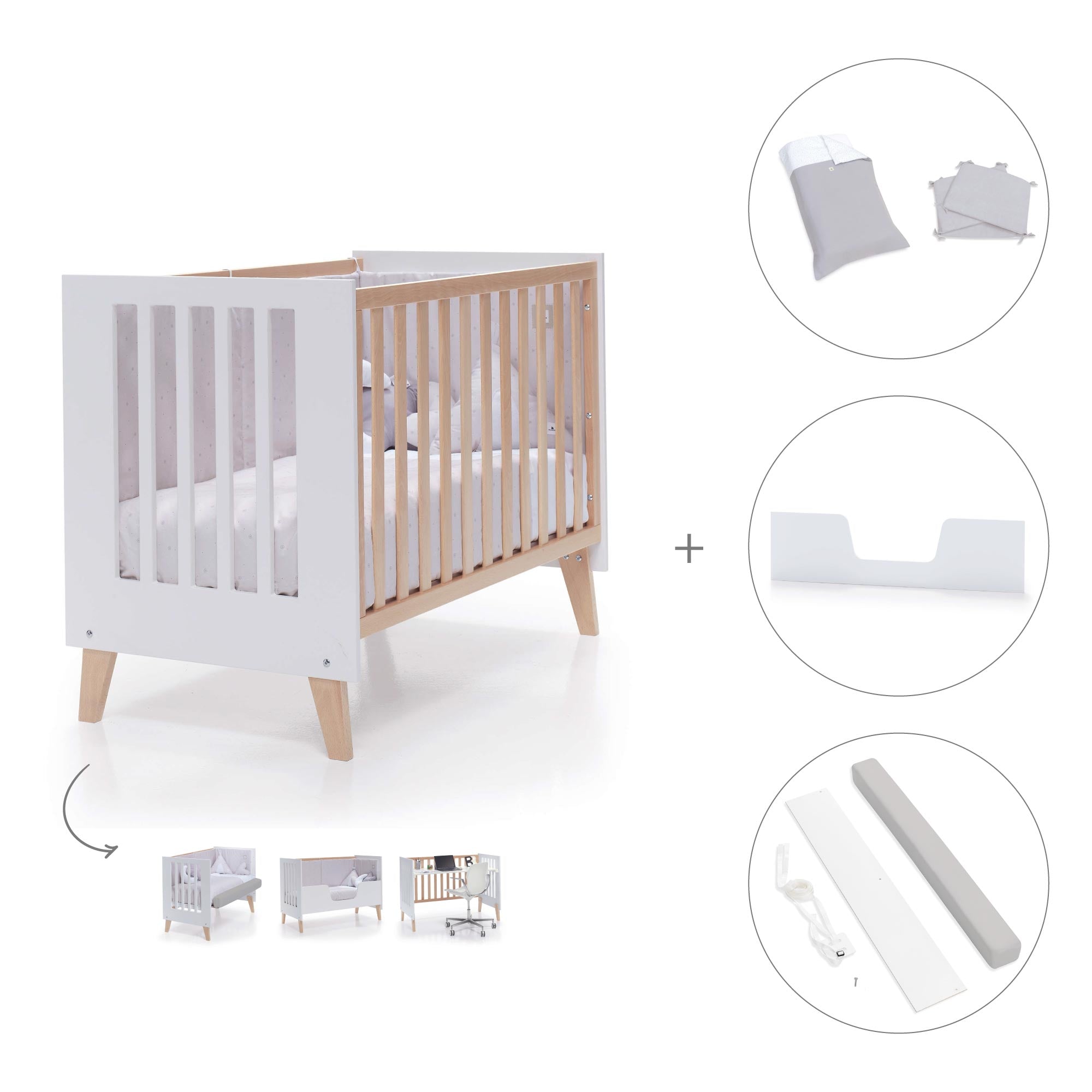Cuna de colecho 60x120 cm (4en1) madera/blanca · Nexor Due White C187RD-M7795