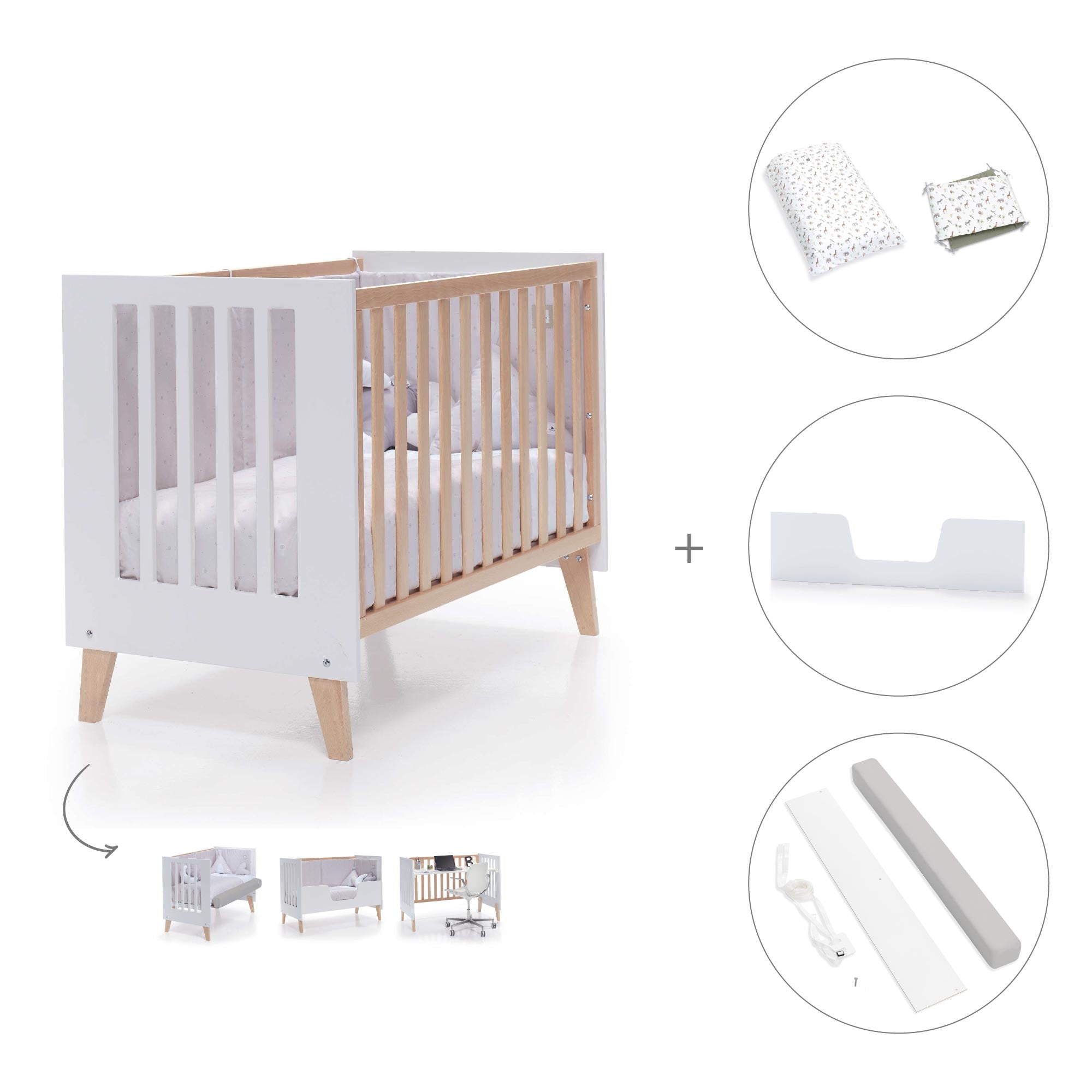 Cuna de colecho 60x120 cm (4en1) madera/blanca · Nexor Due White C187RD-M7795