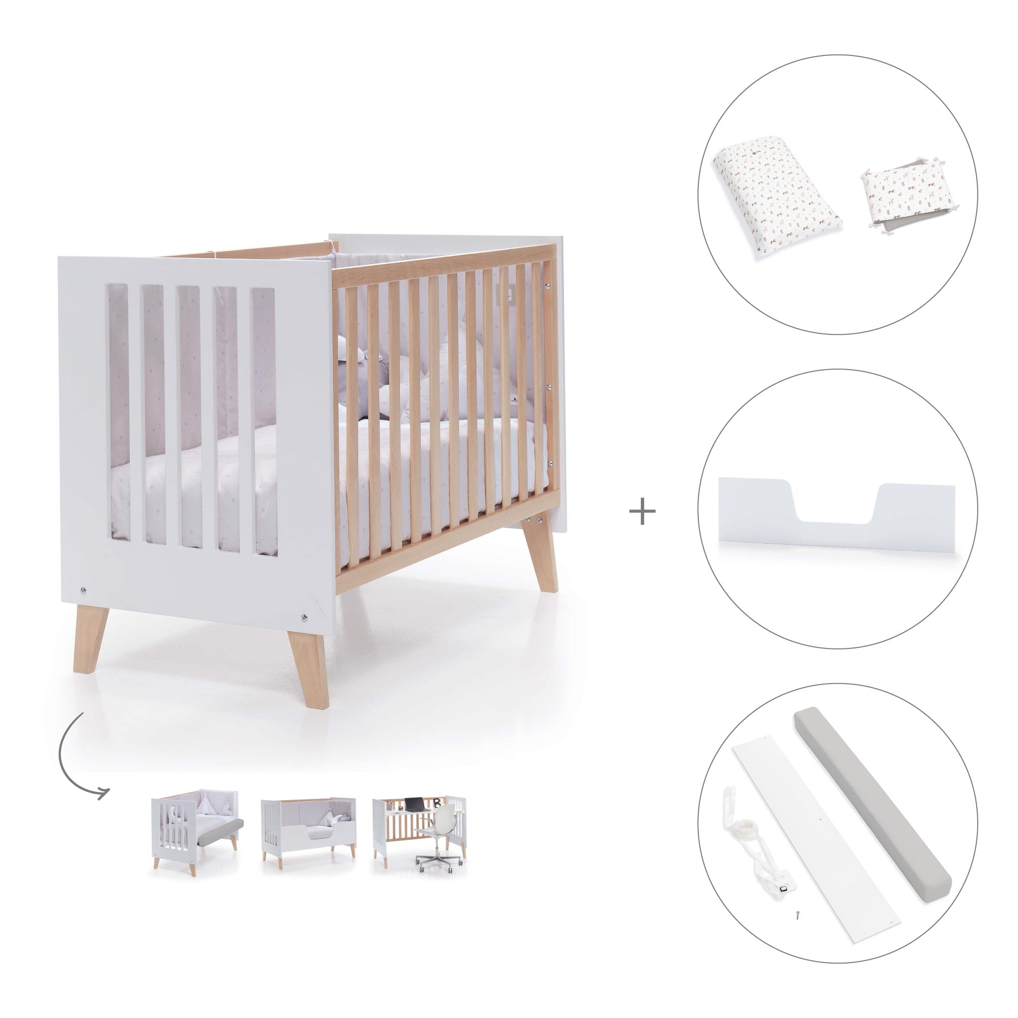 Cuna de colecho 60x120 cm (4en1) madera/blanca · Nexor Due White C187RD-M7795