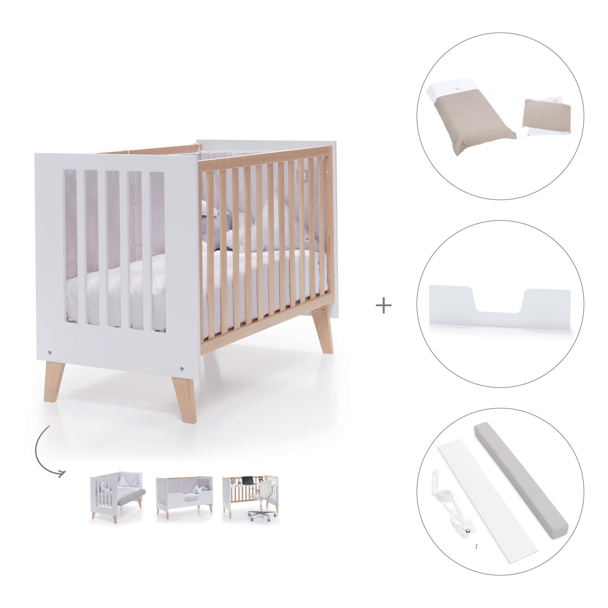 Cuna de colecho 60x120 cm (4en1) madera/blanca · Nexor Due White C187RD-M7795