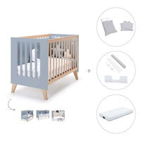 Cuna de colecho 60x120 cm (4en1) madera/celeste · Nexor Due Blue Denim