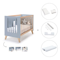 Cuna de colecho 60x120 cm (4en1) madera/celeste · Nexor Due Blue Denim