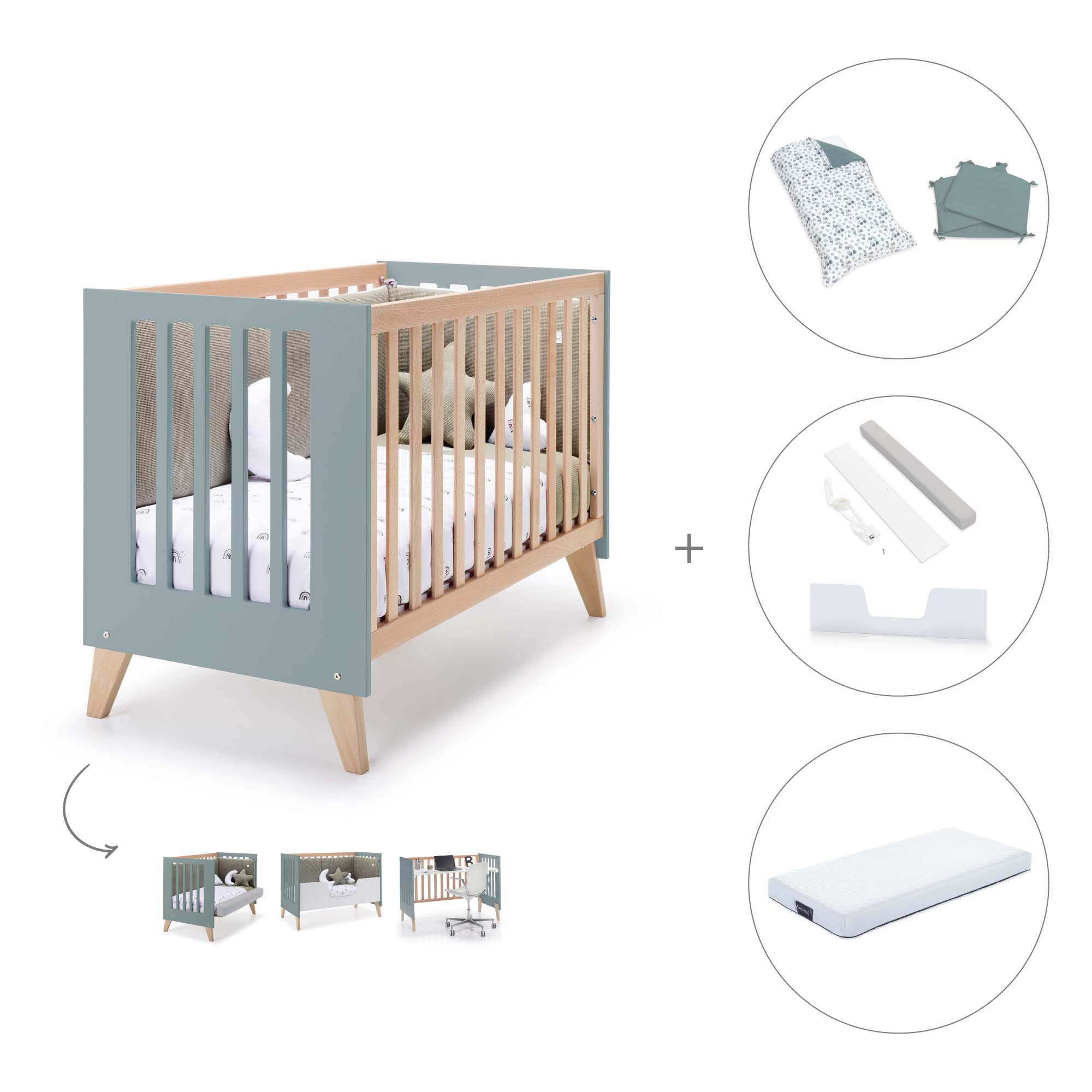 Cuna para colecho 60x120 cm (4en1) madera/eucalipto · Nexor Due Eucalyptus C187RD-M5795