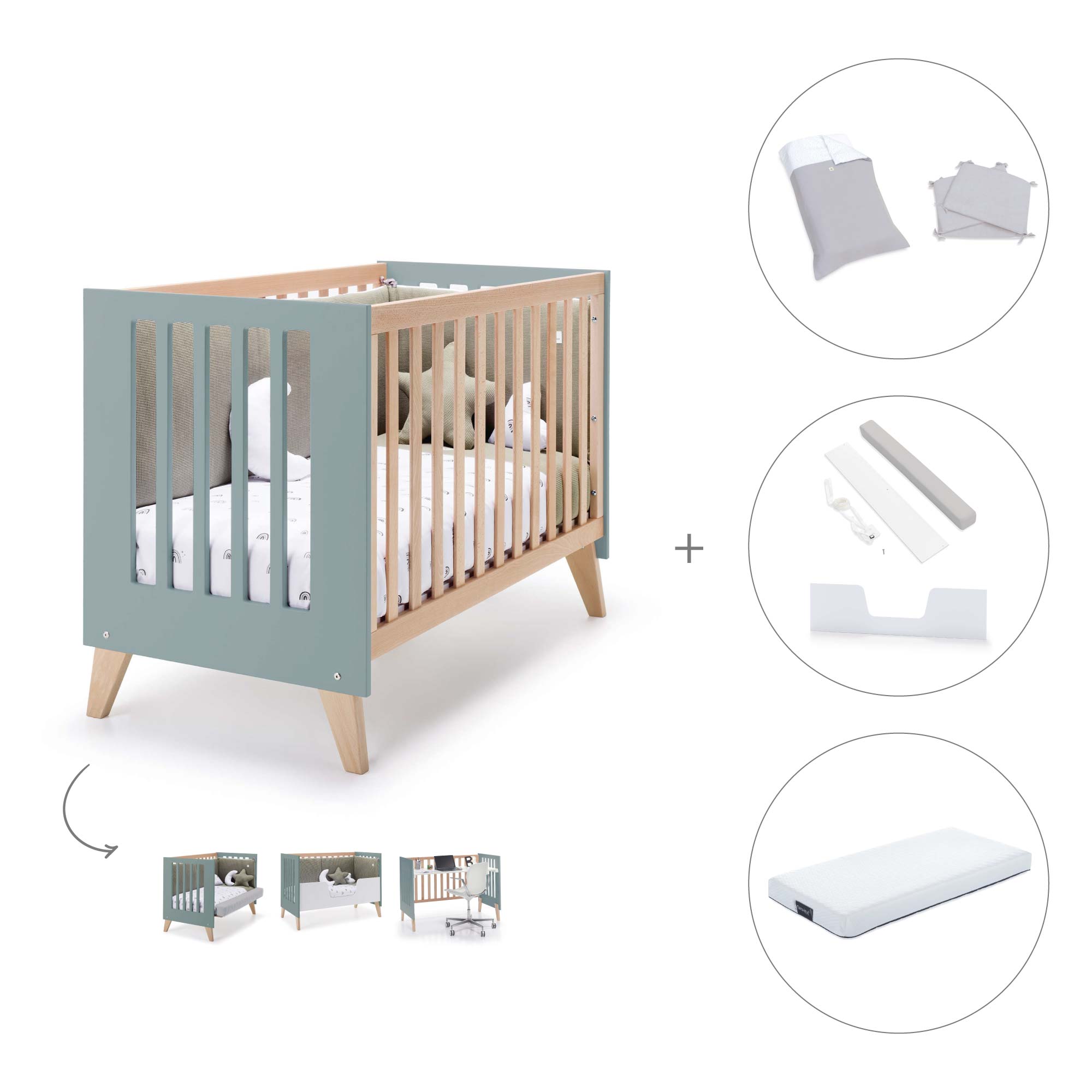 Cuna para colecho 60x120 cm (4en1) madera/eucalipto · Nexor Due Eucalyptus C187RD-M5795