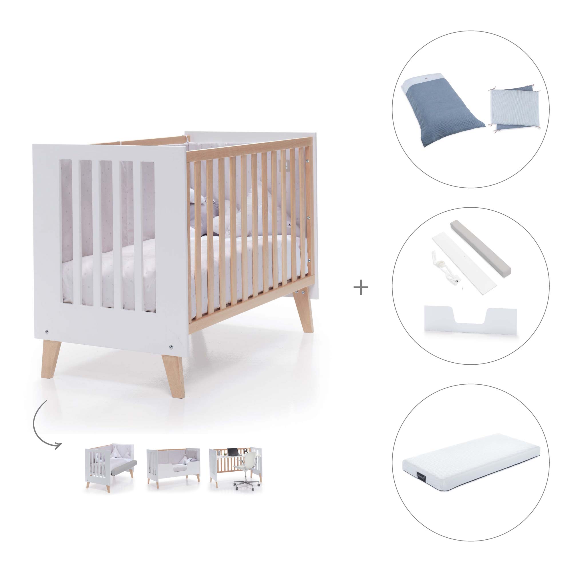 Cuna de colecho 60x120 cm (4en1) madera/blanca · Nexor Due White C187RD-M7795