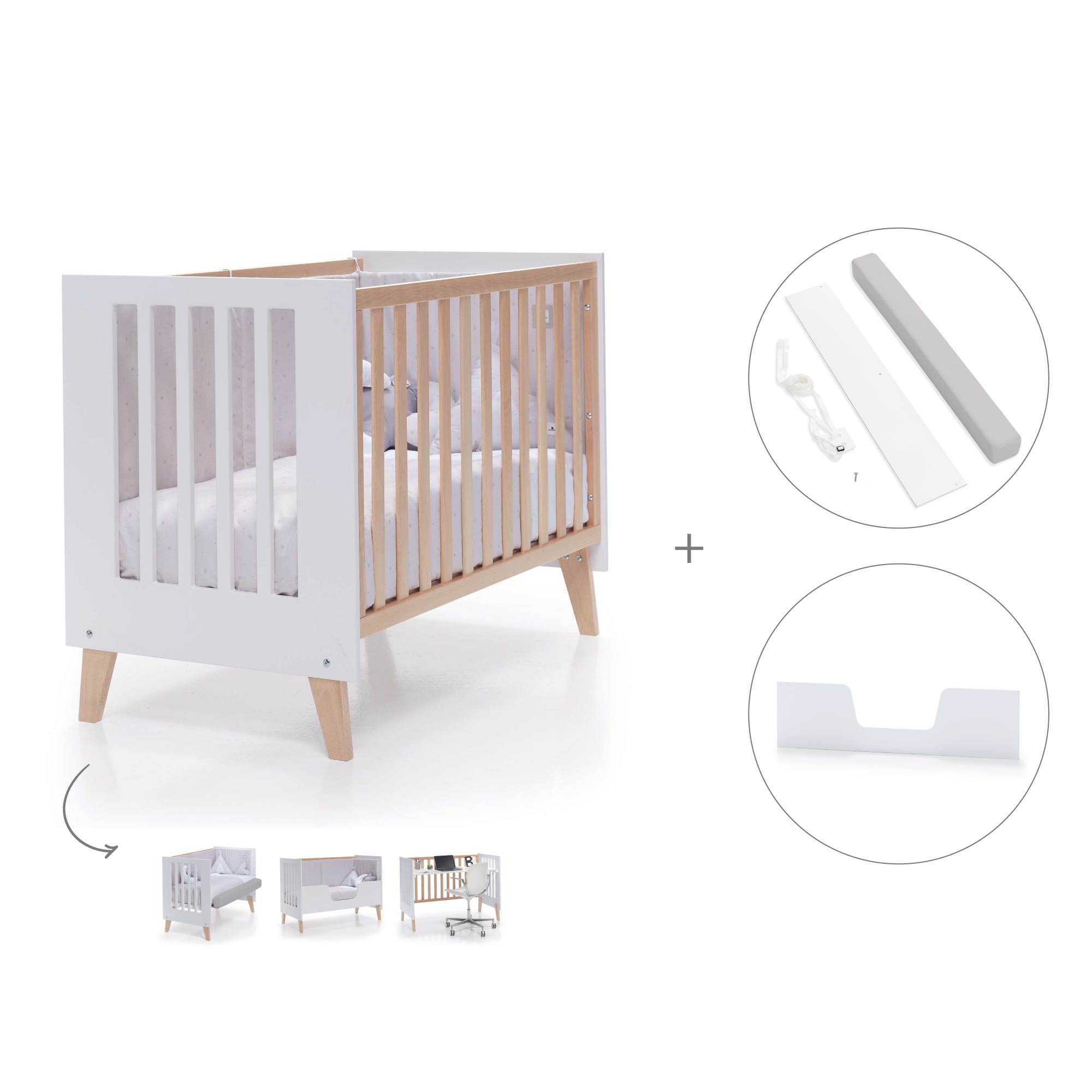 Cuna de colecho 60x120 cm (4en1) madera/blanca · Nexor Due White C187RD-M7795