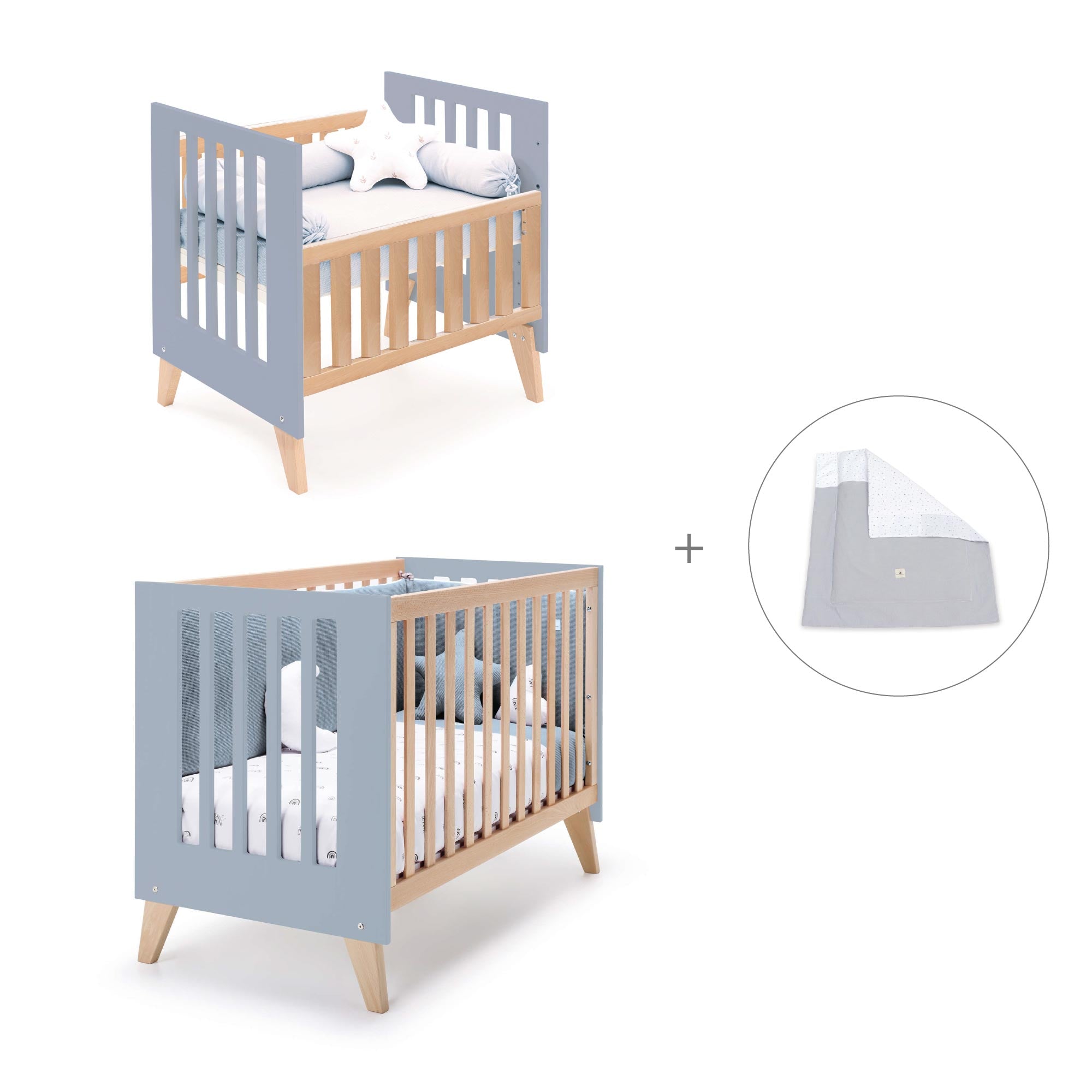 Minicuna convertible en cuna (7en1) madera/azul · Nexor Tre Blu denim C187RT-M4195