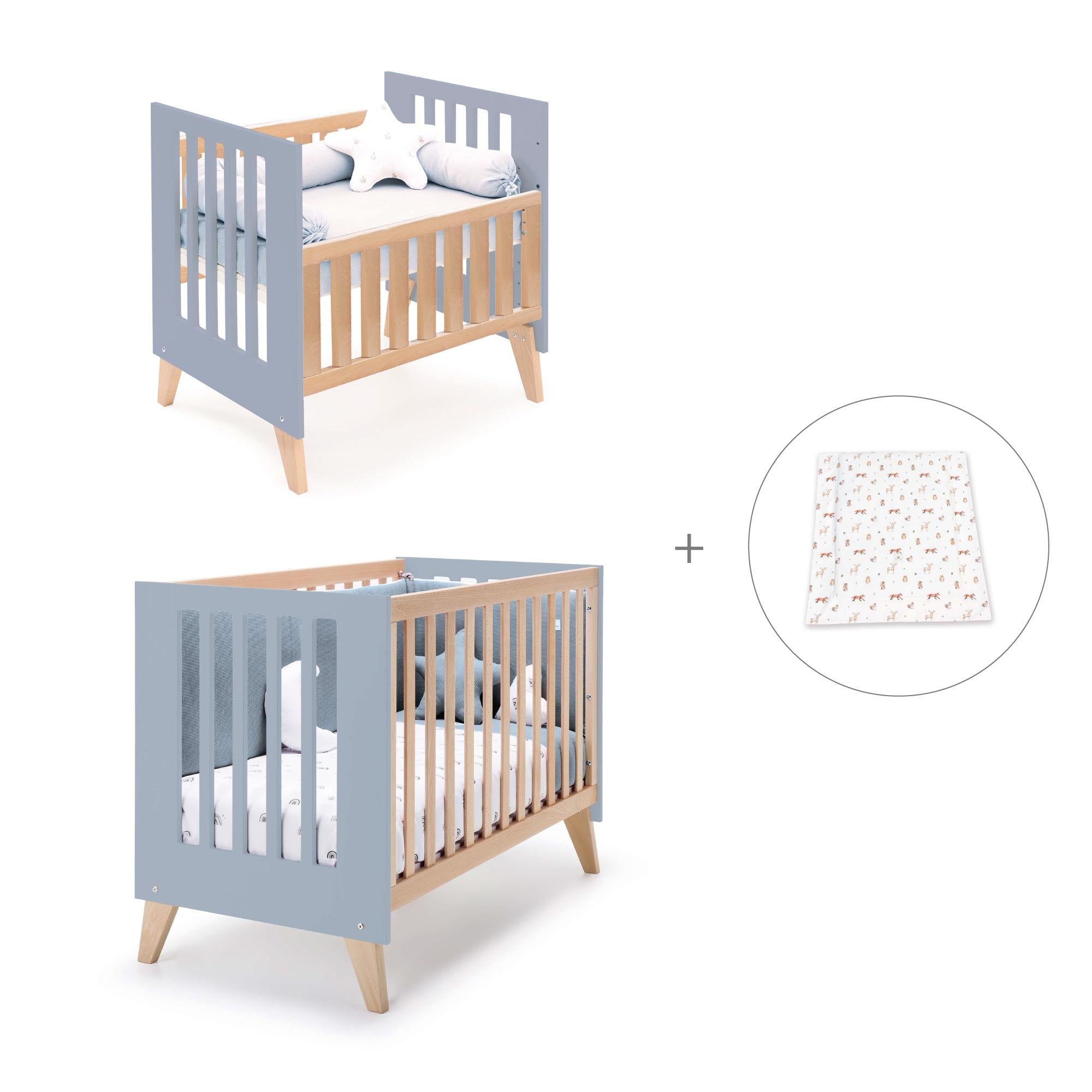 Minicuna convertible en cuna (7en1) madera/azul · Nexor Tre Blu denim C187RT-M4195
