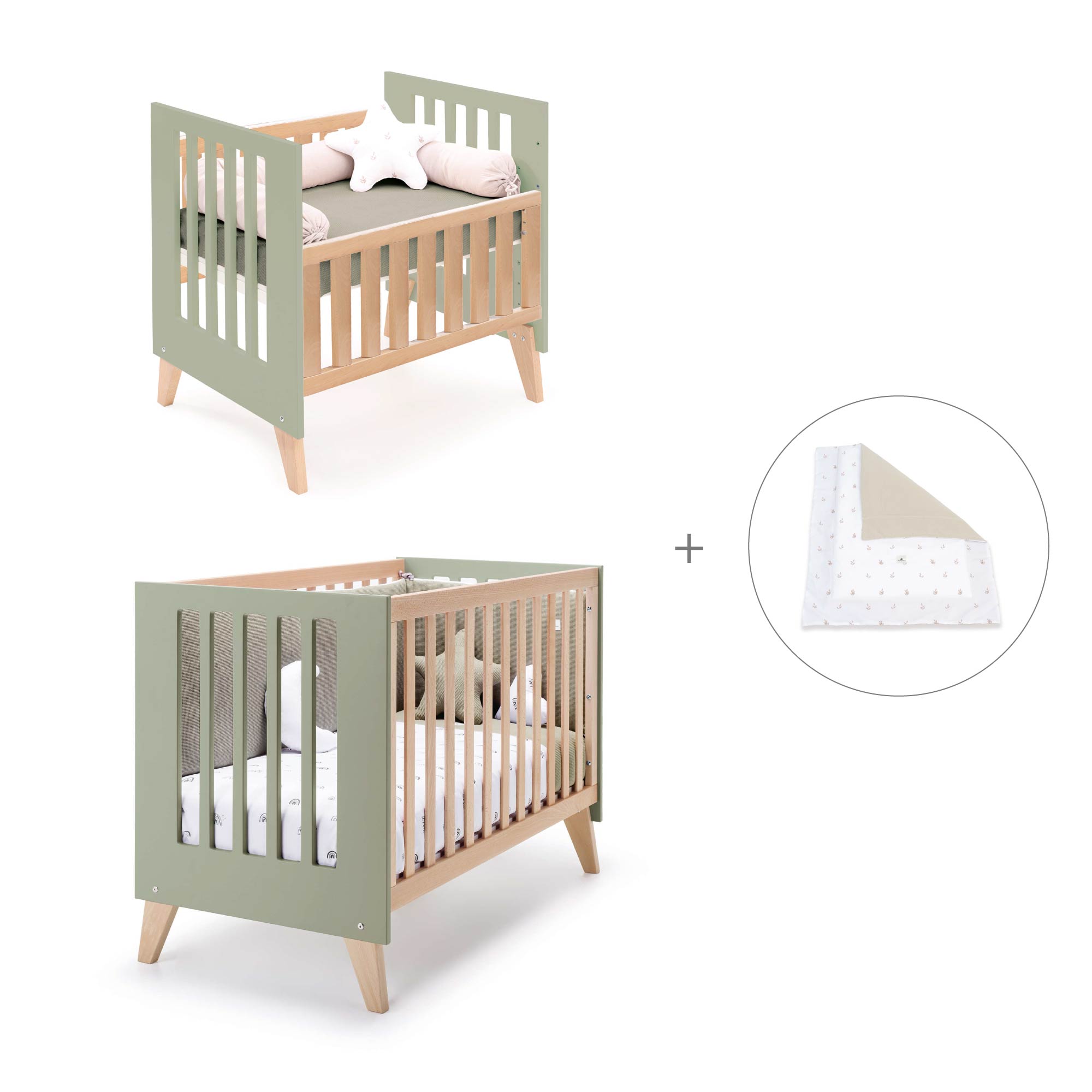 Minicuna convertible en cuna (7en1) madera/verde-oliva · Nexor Tre Erba C187RT-M5695