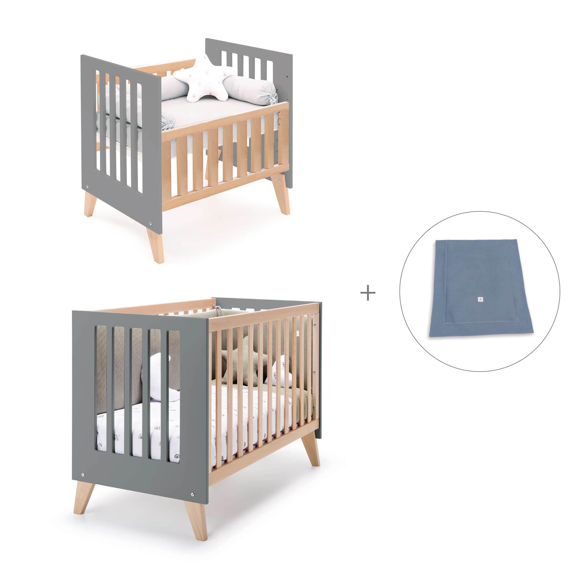 Minicuna convertible en cuna (7en1) madera/antracita · Nexor Tre Antracita C187RT-M5895