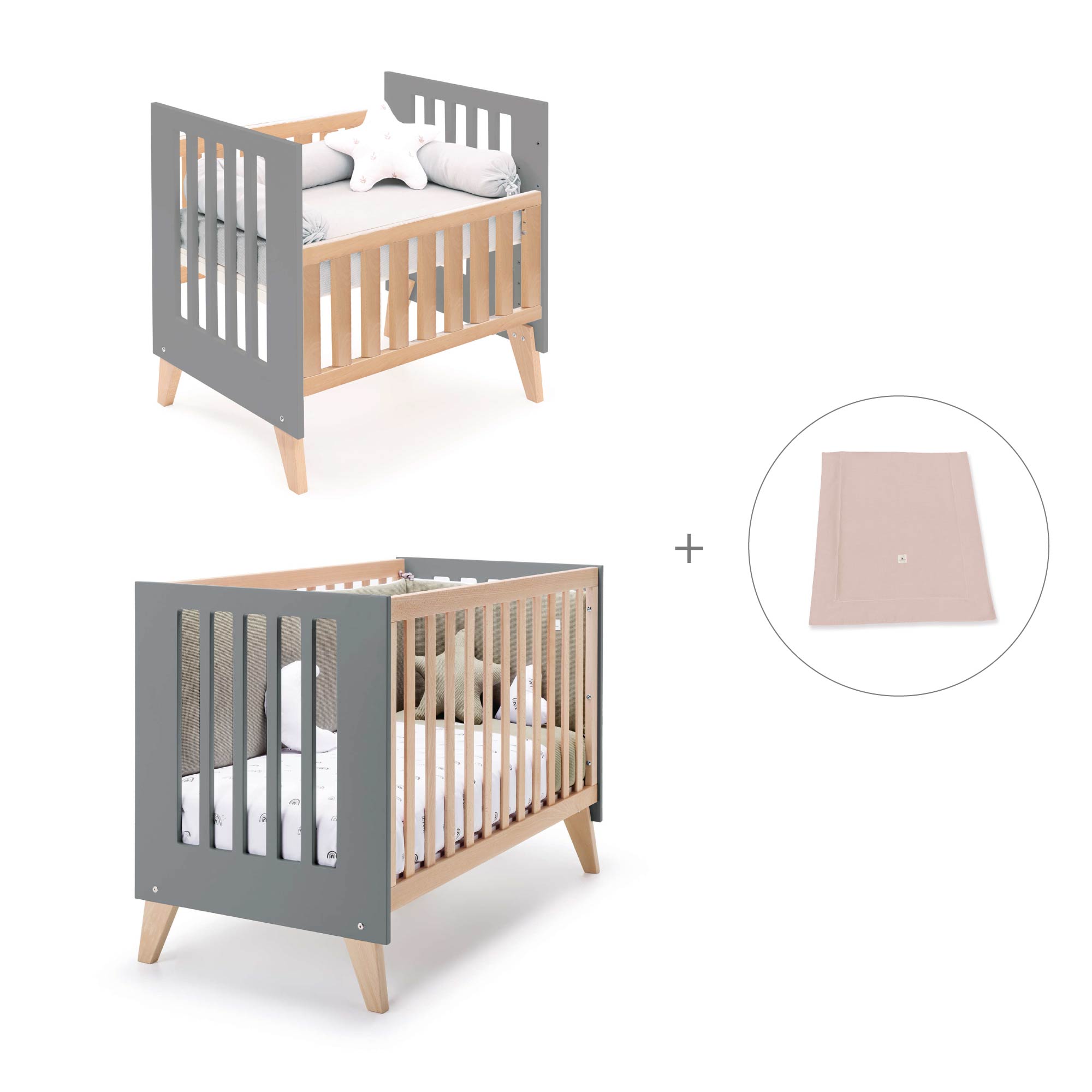 Minicuna convertible en cuna (7en1) madera/antracita · Nexor Tre Antracita C187RT-M5895