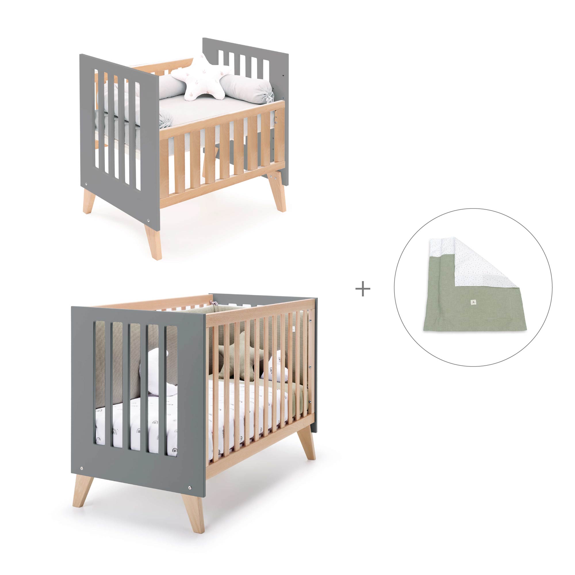 Minicuna convertible en cuna (7en1) madera/antracita · Nexor Tre Antracita C187RT-M5895