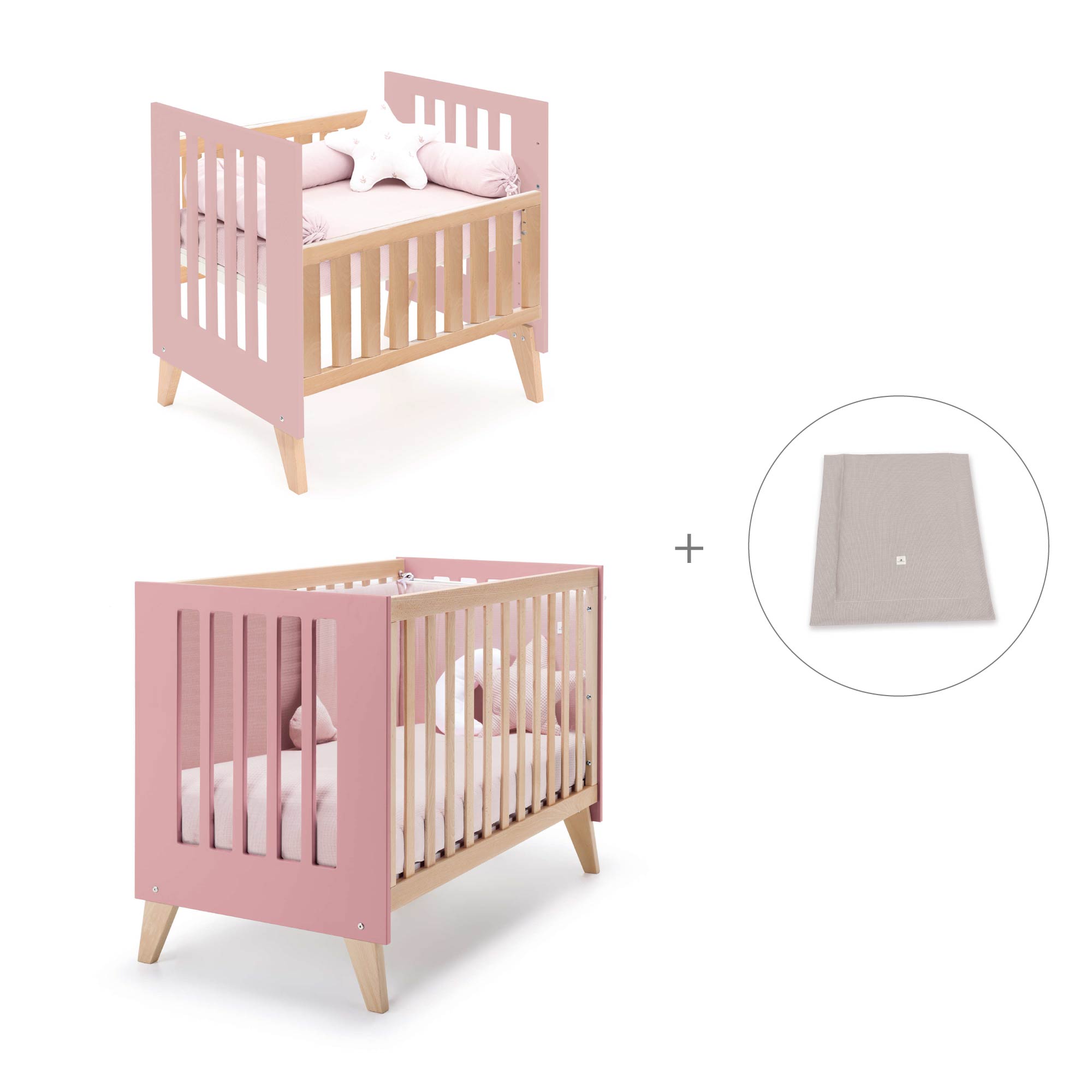 Minicuna convertible en cuna (7en1) madera/rosado · Nexor Tre Quarzo C187RT-M5995