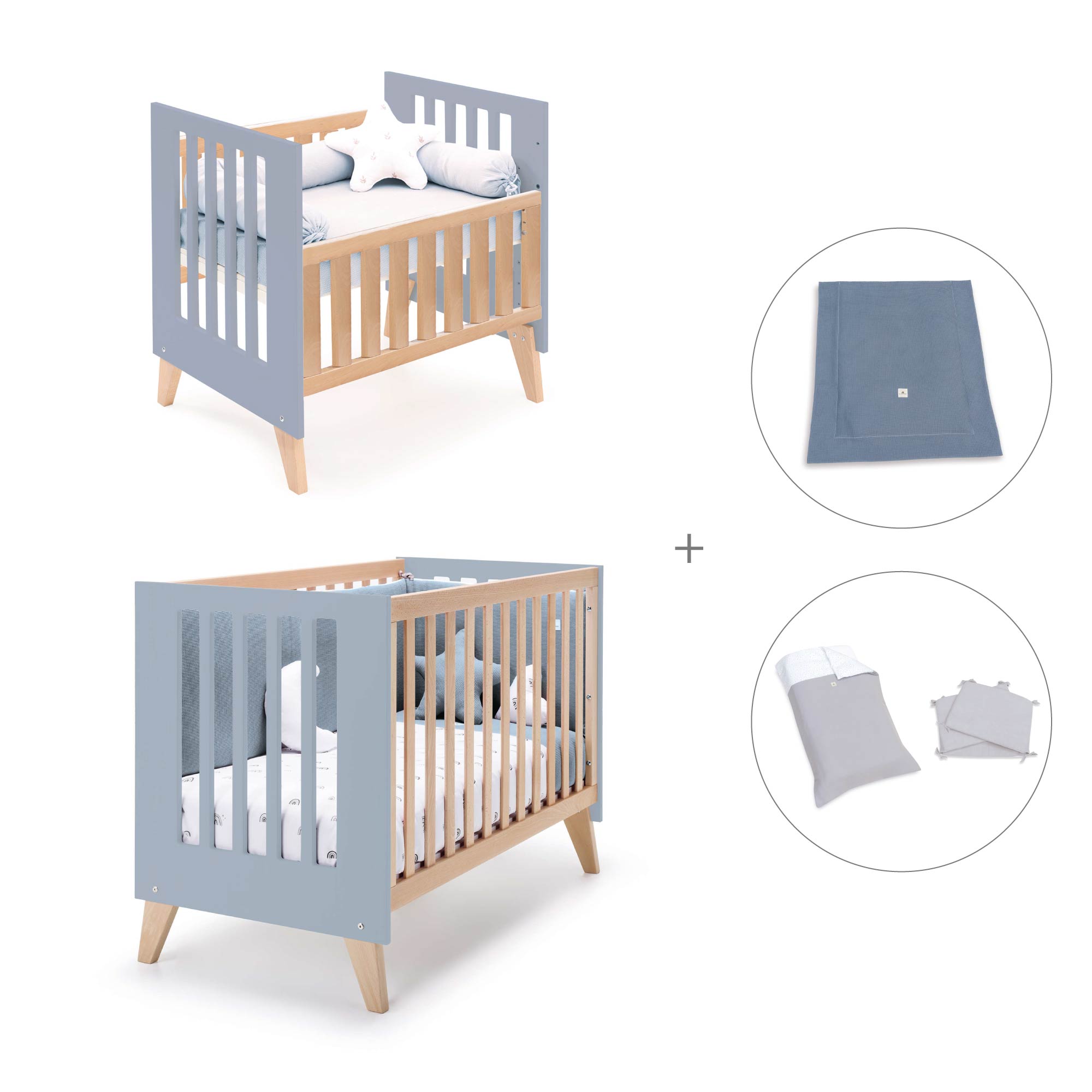Minicuna convertible en cuna (7en1) madera/azul · Nexor Tre Blu denim C187RT-M4195