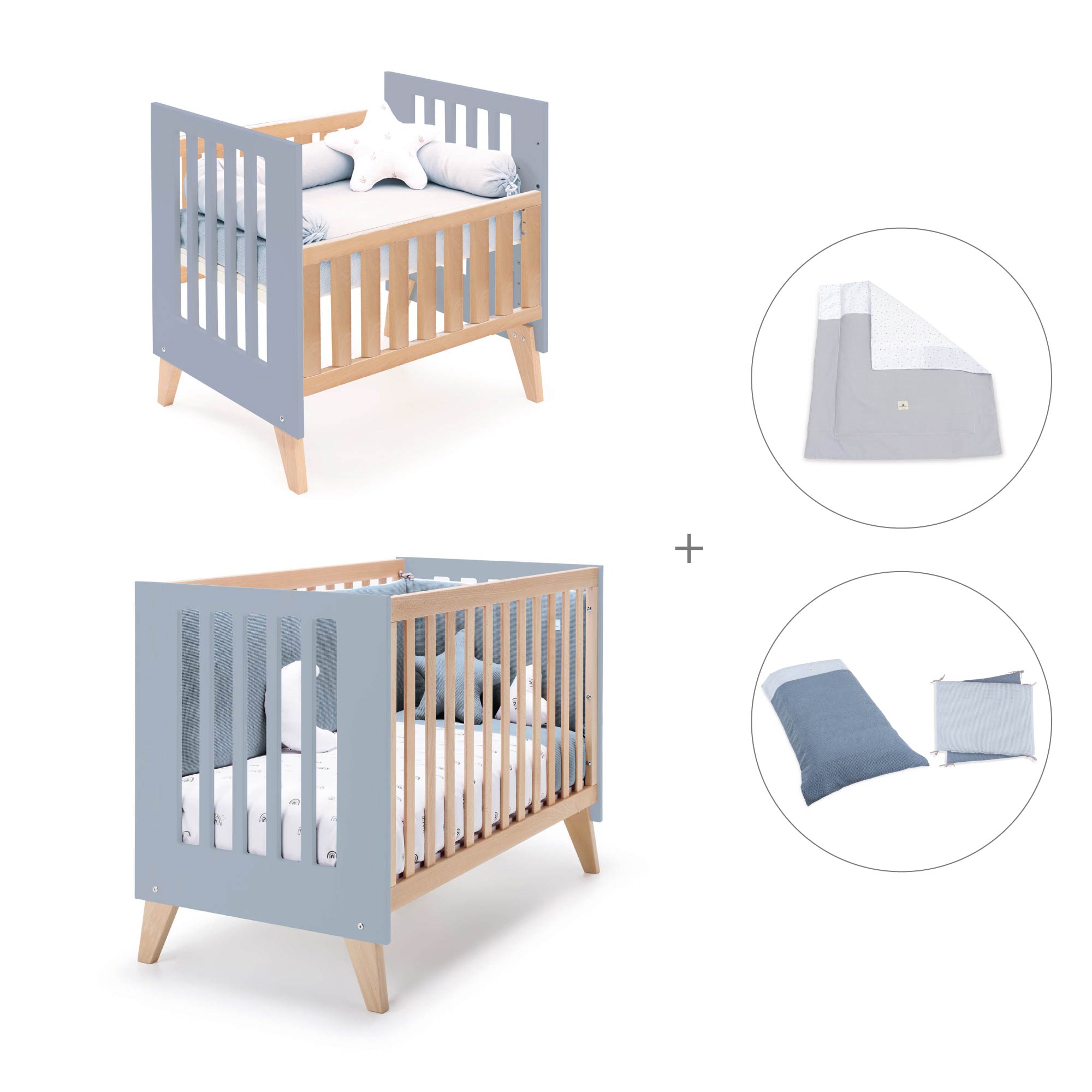 Minicuna convertible en cuna (7en1) madera/azul · Nexor Tre Blu denim C187RT-M4195