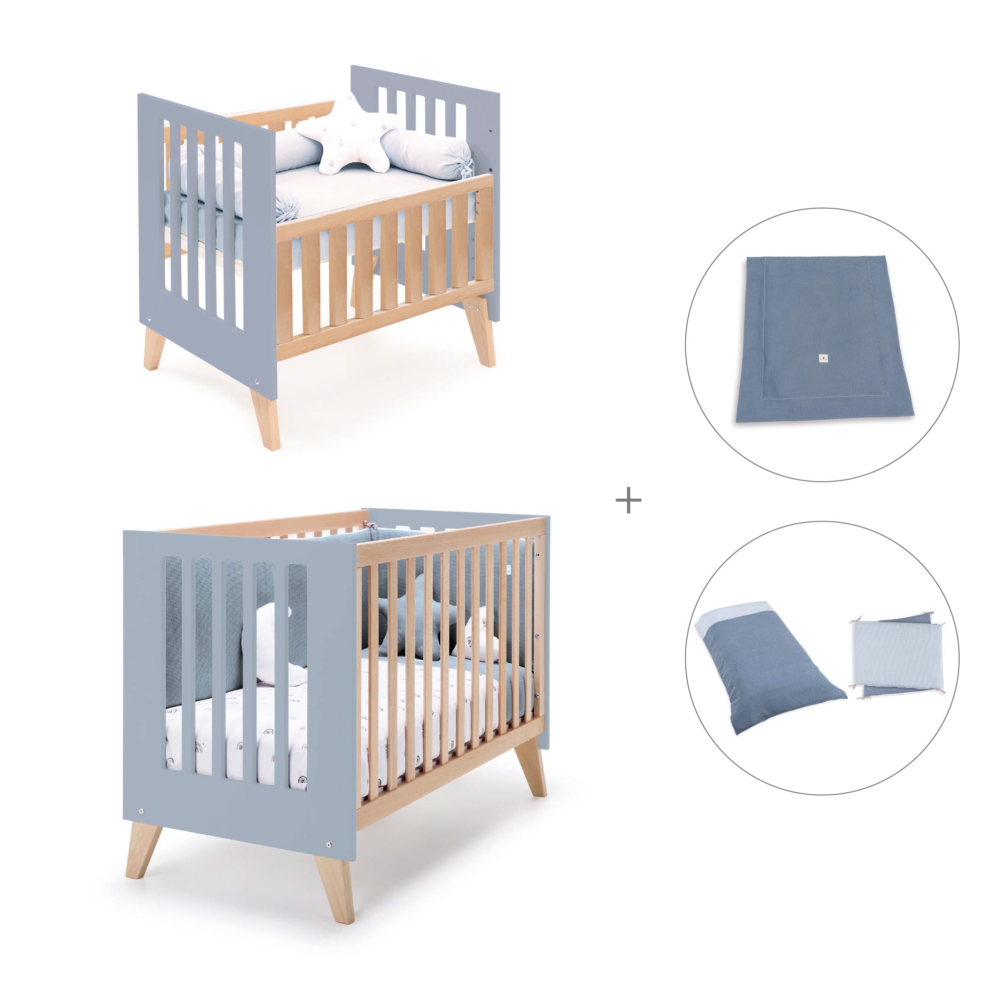 Minicuna convertible en cuna (7en1) madera/azul · Nexor Tre Blu denim C187RT-M4195