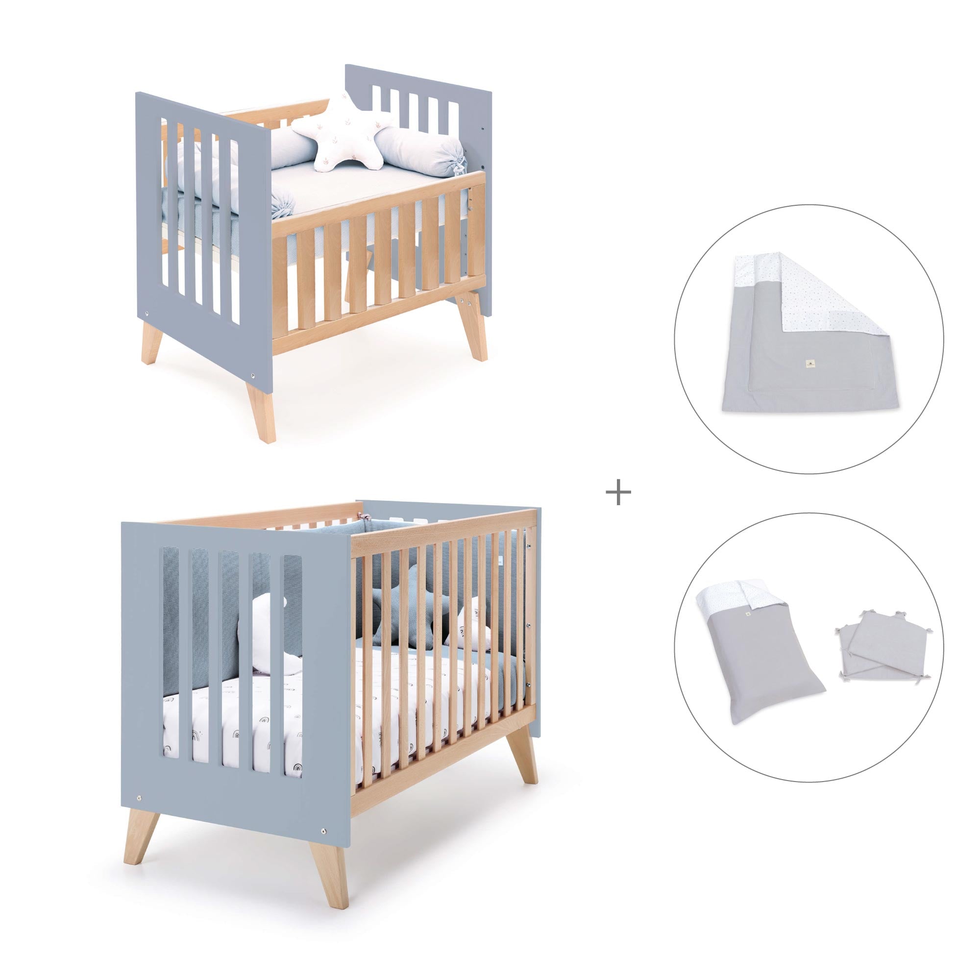 Minicuna convertible en cuna (7en1) madera/azul · Nexor Tre Blu denim C187RT-M4195