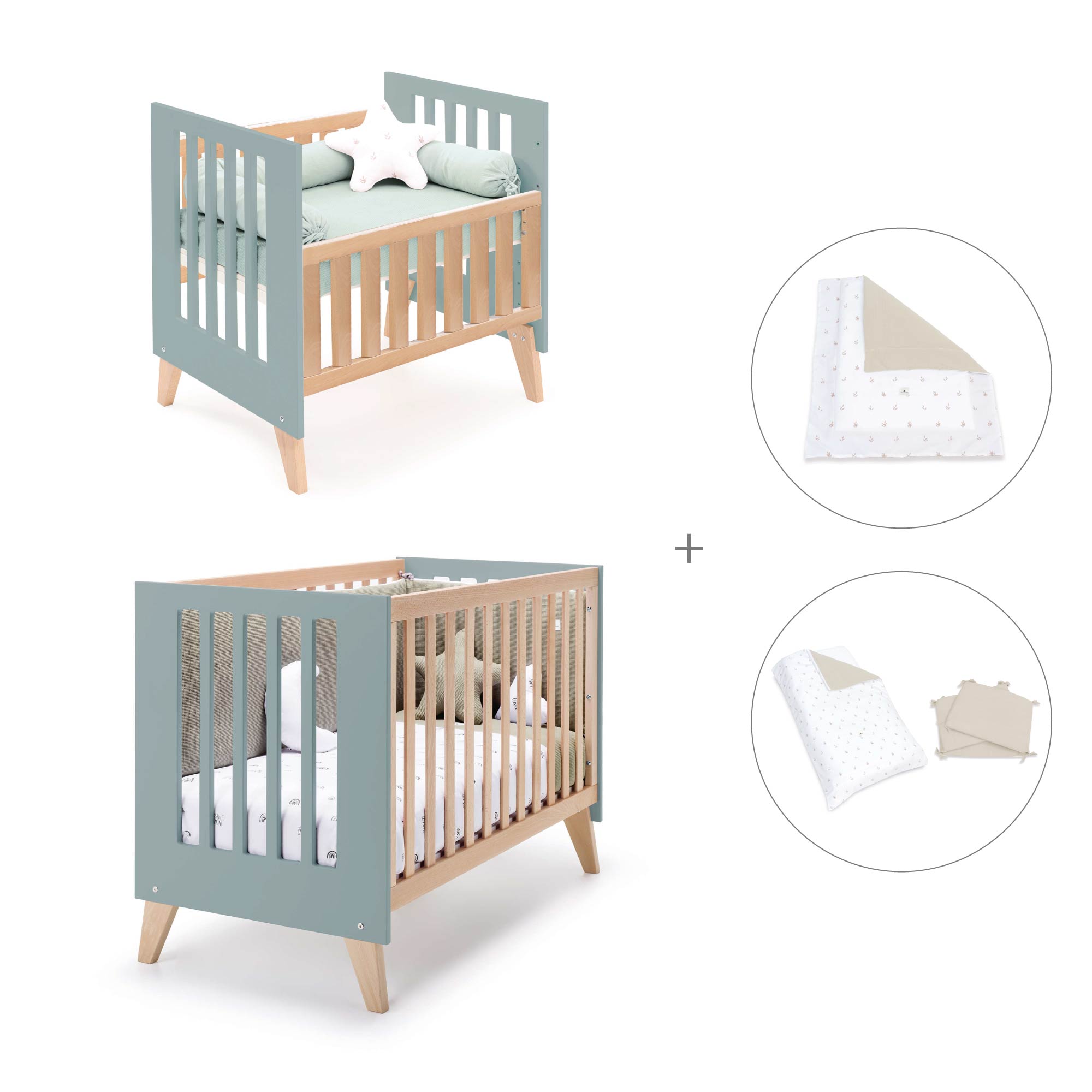 Minicuna convertible en cuna (7en1) madera/verde · Nexor Tre Eucalyptus C187RT-M5795