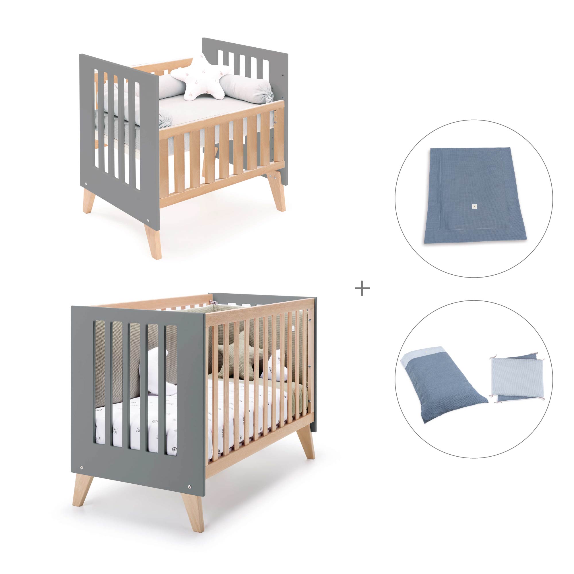 Minicuna convertible en cuna (7en1) madera/antracita · Nexor Tre Antracita C187RT-M5895
